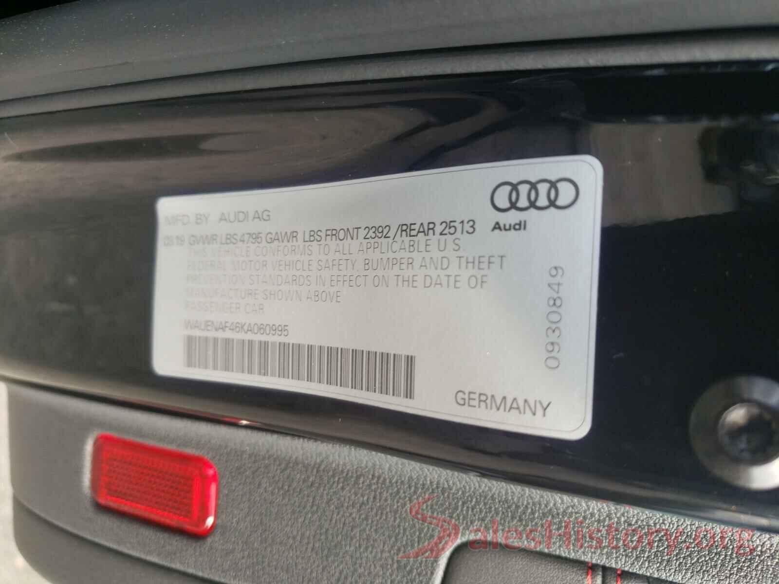 WAUENAF46KA060995 2019 AUDI A4