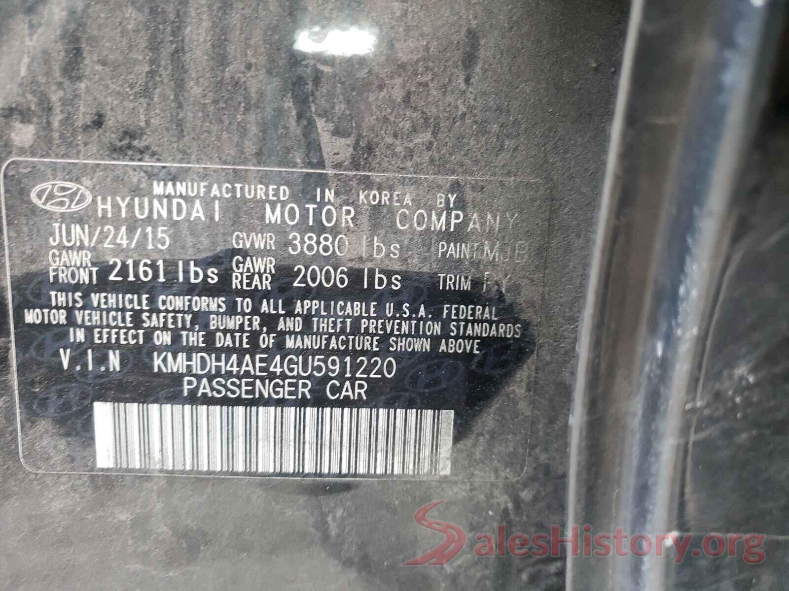 KMHDH4AE4GU591220 2016 HYUNDAI ELANTRA