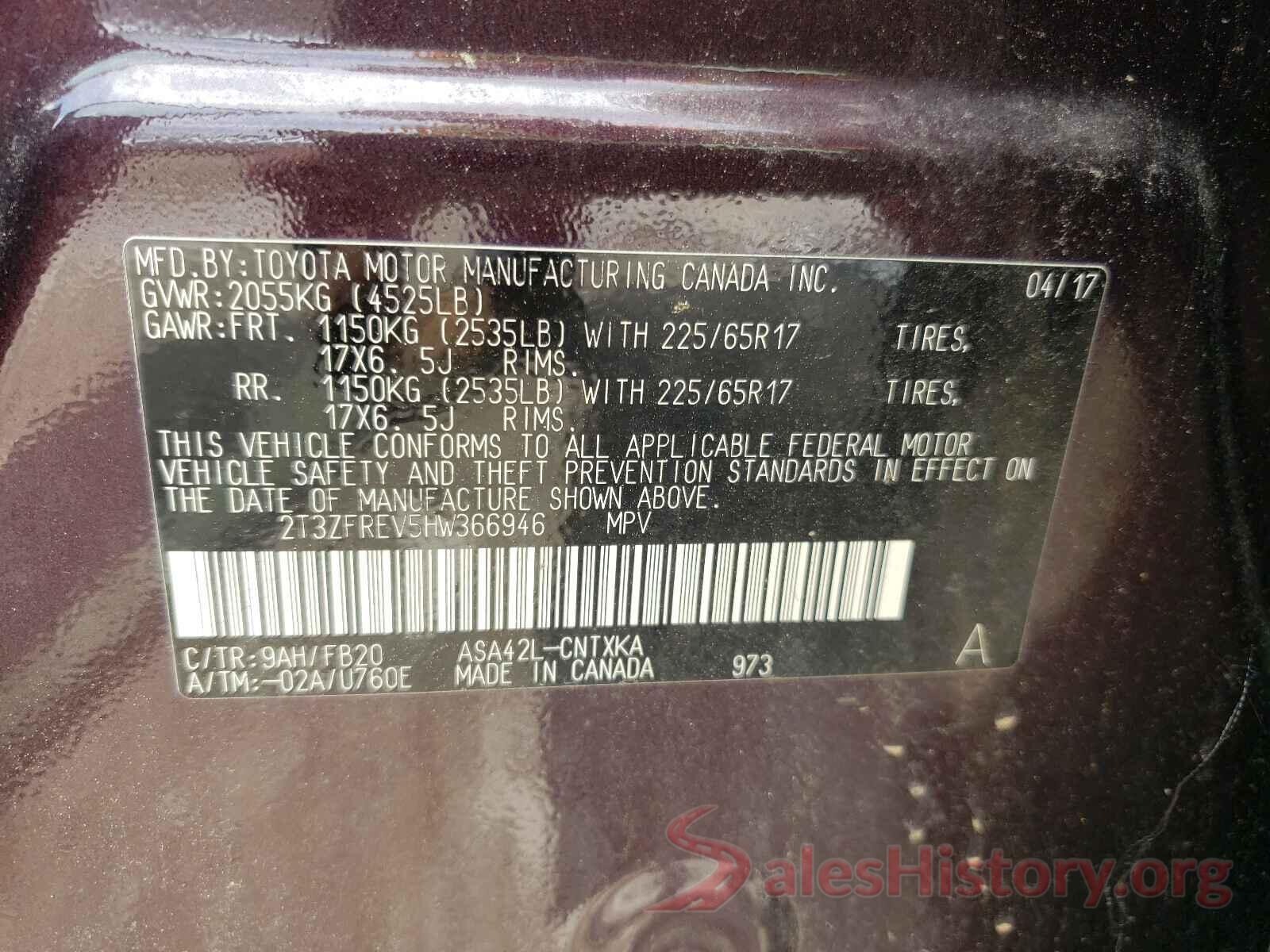 2T3ZFREV5HW366946 2017 TOYOTA RAV4