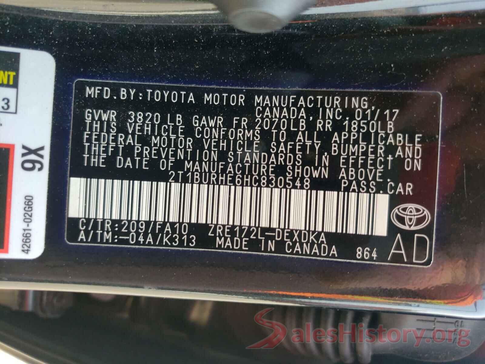 2T1BURHE6HC830548 2017 TOYOTA COROLLA