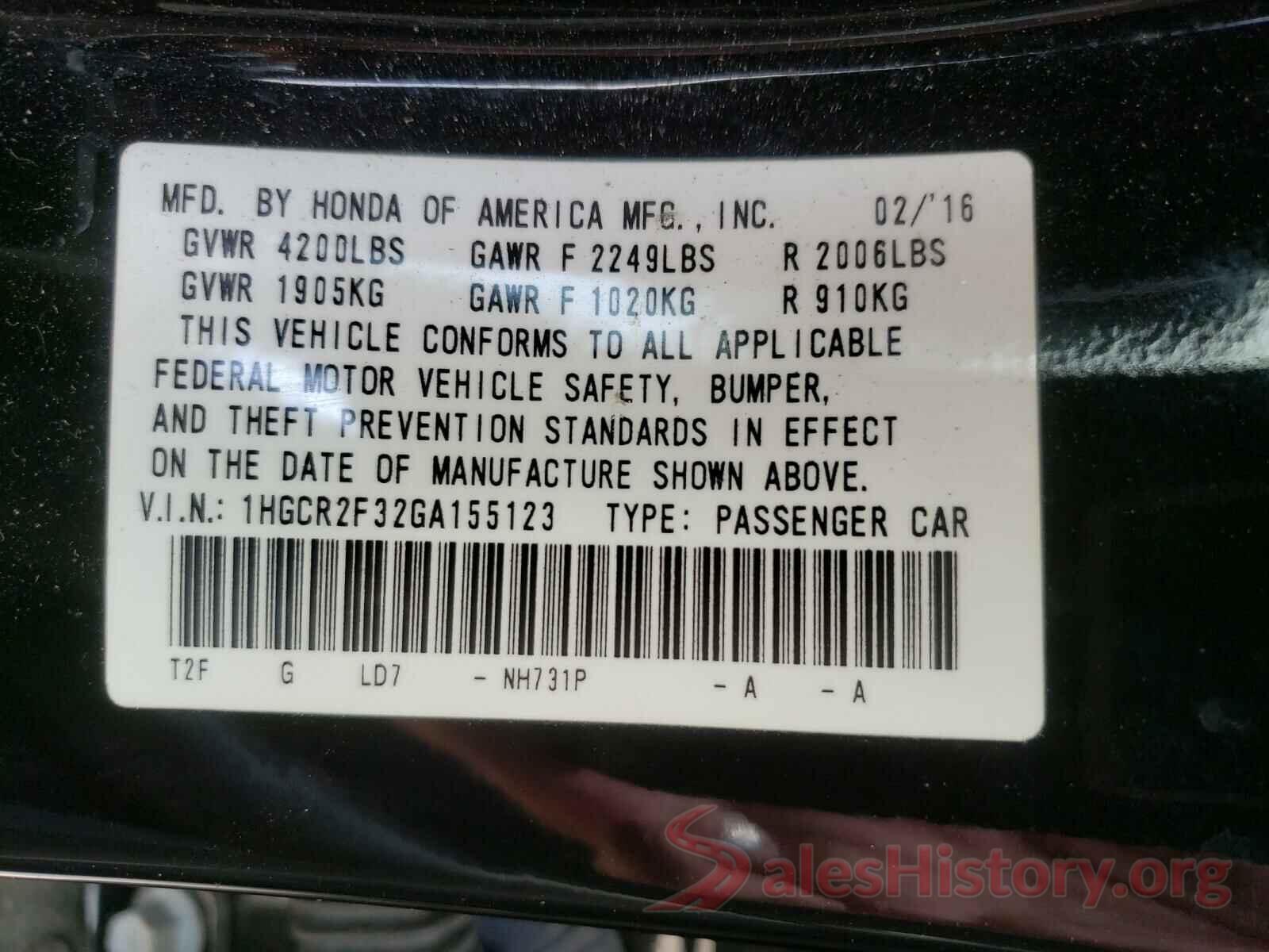 1HGCR2F32GA155123 2016 HONDA ACCORD