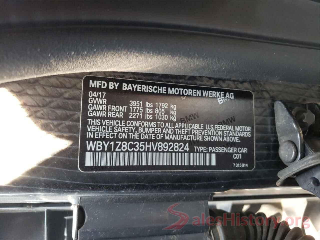 WBY1Z8C35HV892824 2017 BMW I SERIES