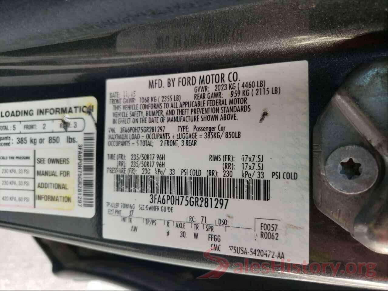 3FA6P0H75GR281297 2016 FORD FUSION