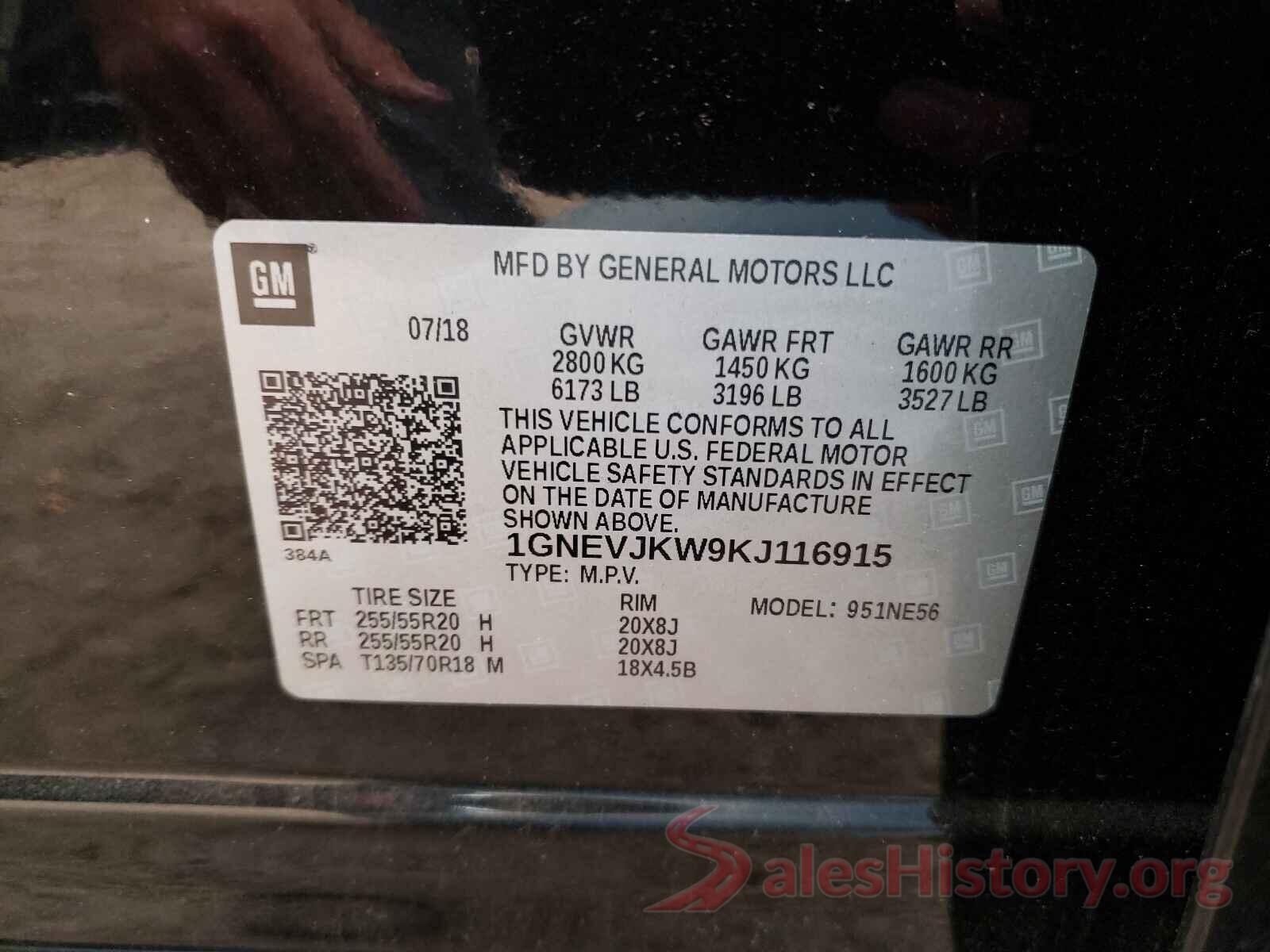 1GNEVJKW9KJ116915 2019 CHEVROLET TRAVERSE