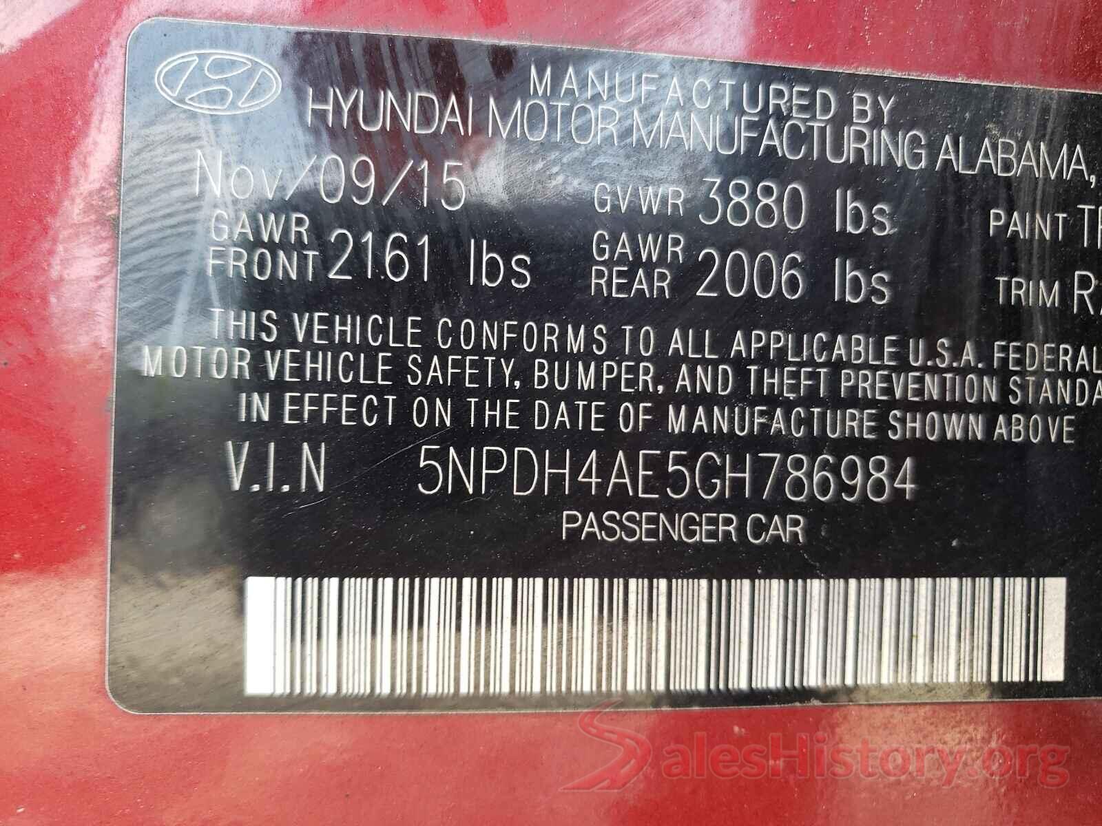 5NPDH4AE5GH786984 2016 HYUNDAI ELANTRA