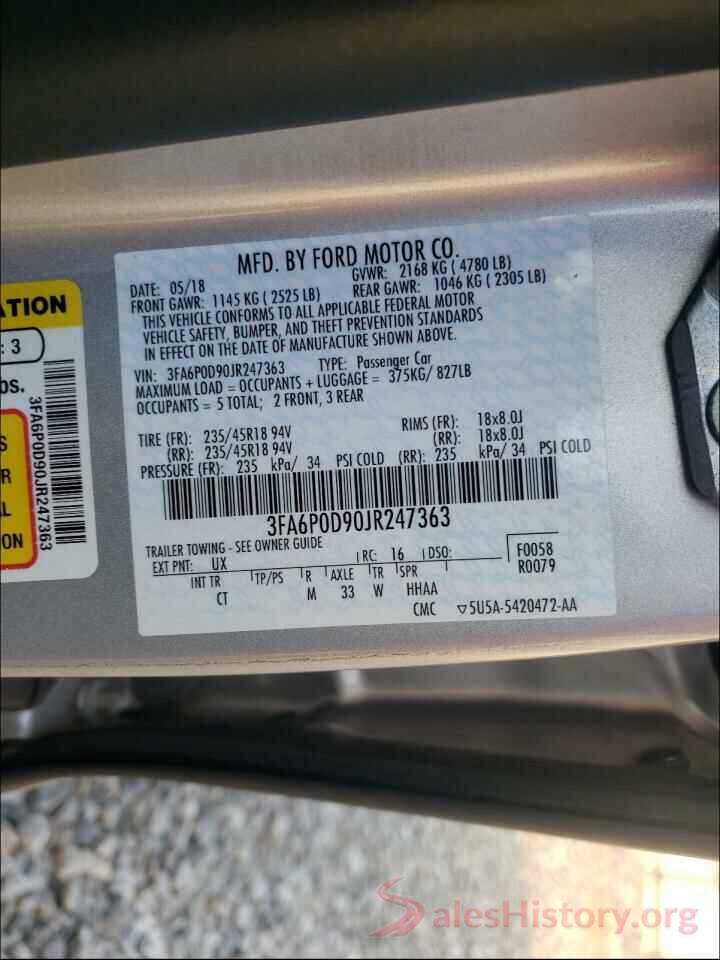 3FA6P0D90JR247363 2018 FORD FUSION