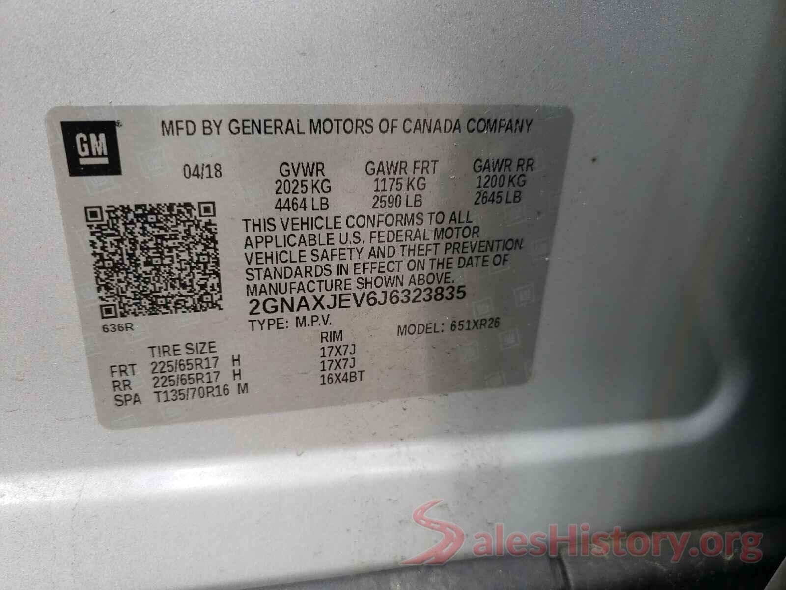 2GNAXJEV6J6323835 2018 CHEVROLET EQUINOX