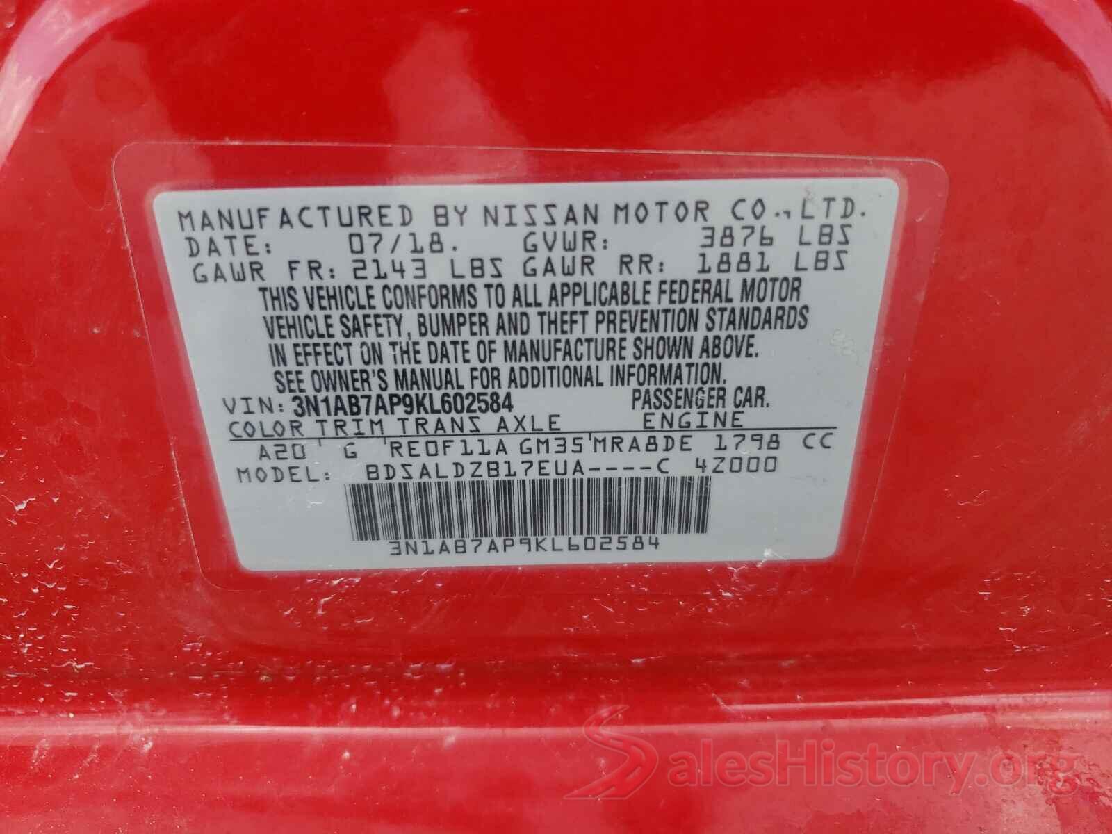 3N1AB7AP9KL602584 2019 NISSAN SENTRA