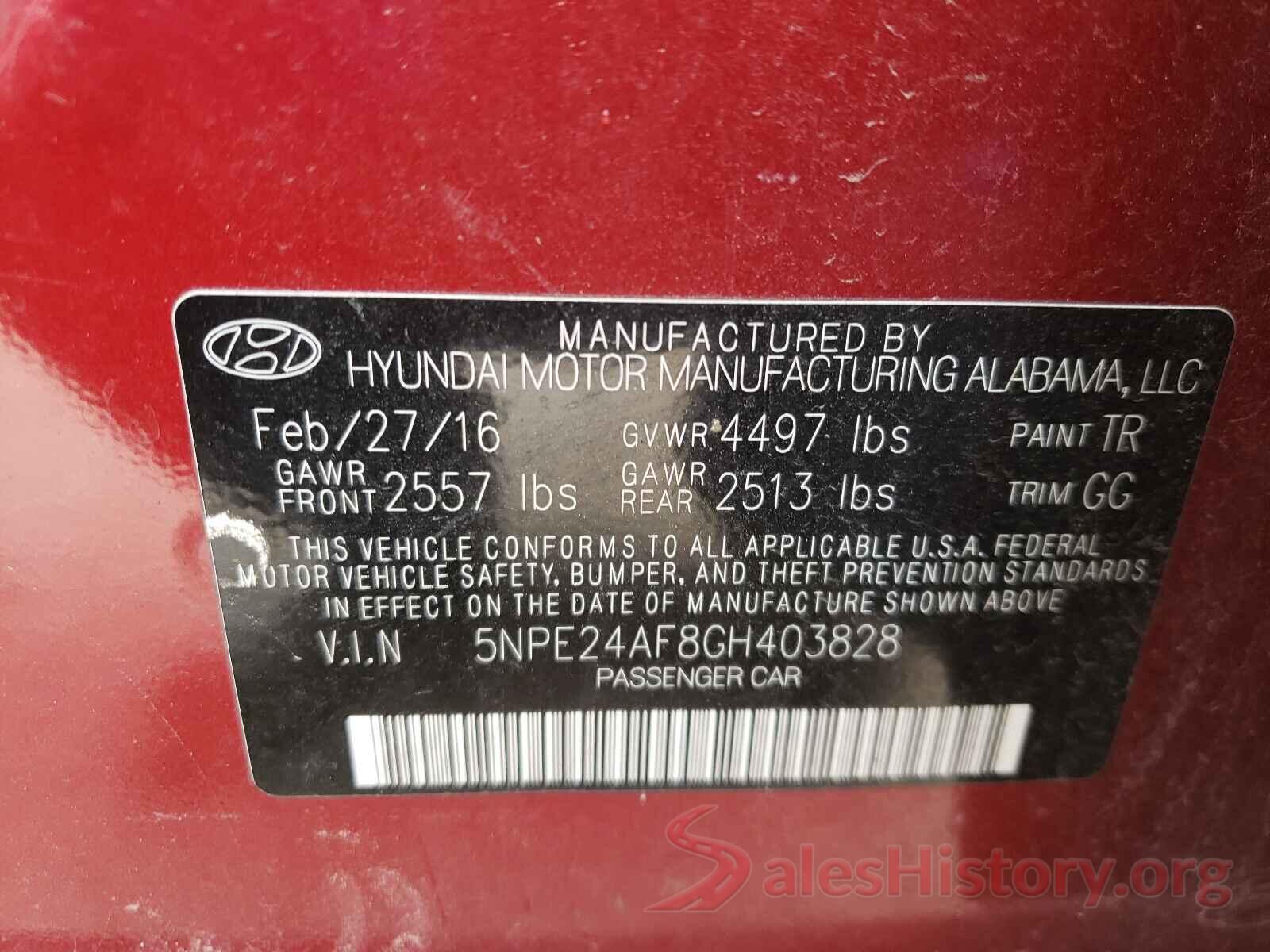 5NPE24AF8GH403828 2016 HYUNDAI SONATA