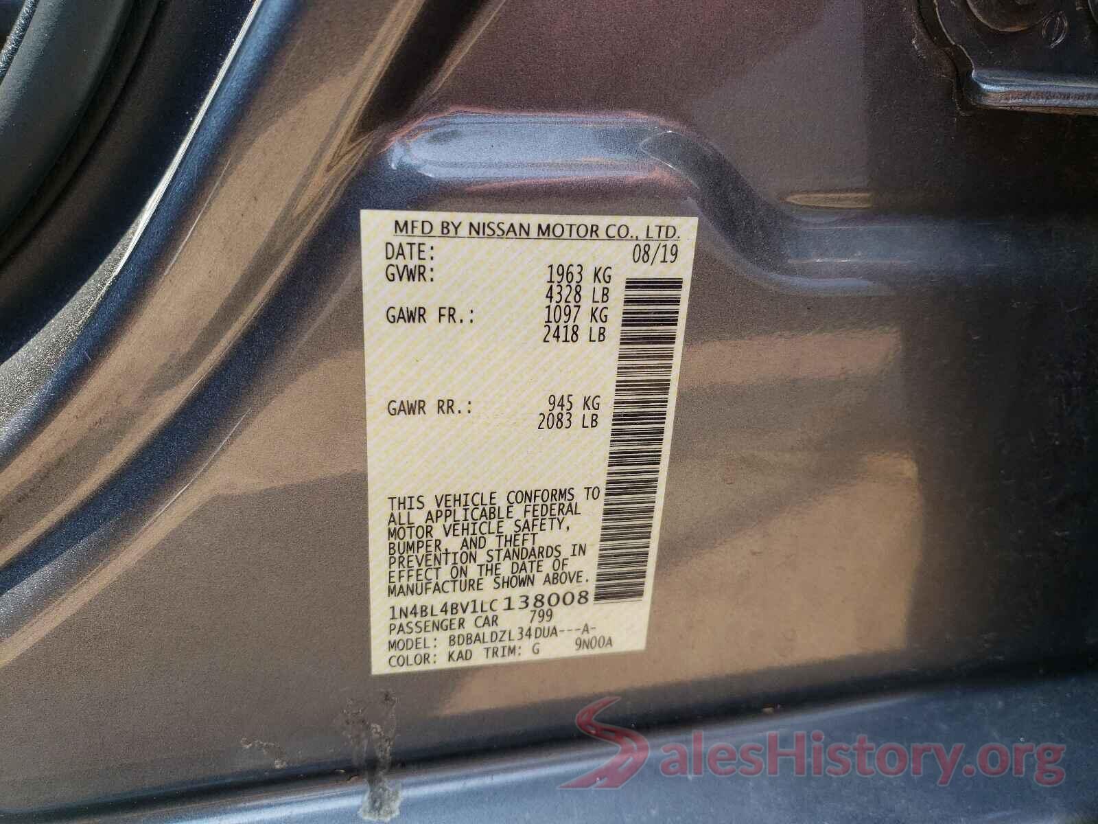 1N4BL4BV1LC138008 2020 NISSAN ALTIMA