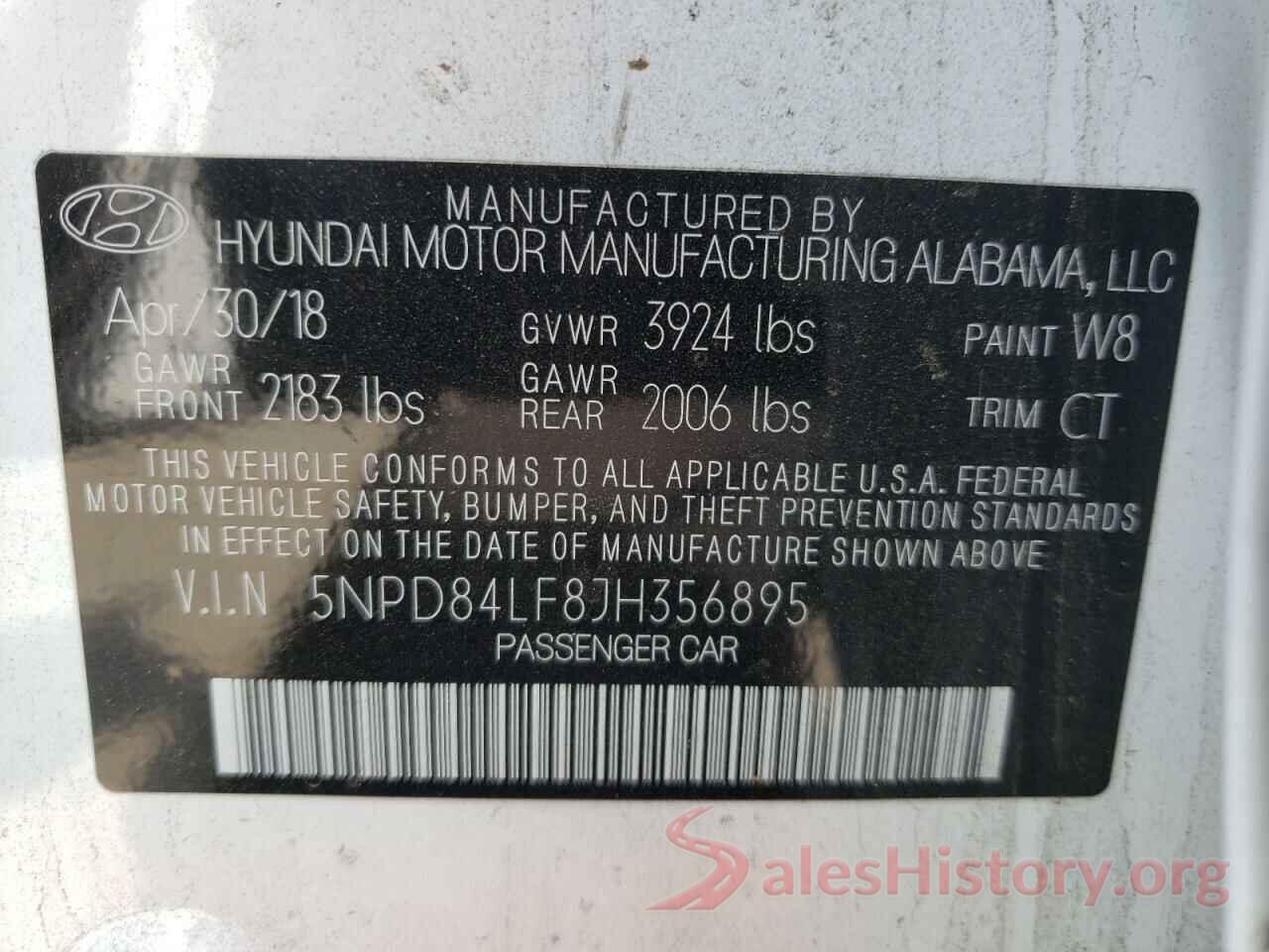 5NPD84LF8JH356895 2018 HYUNDAI ELANTRA