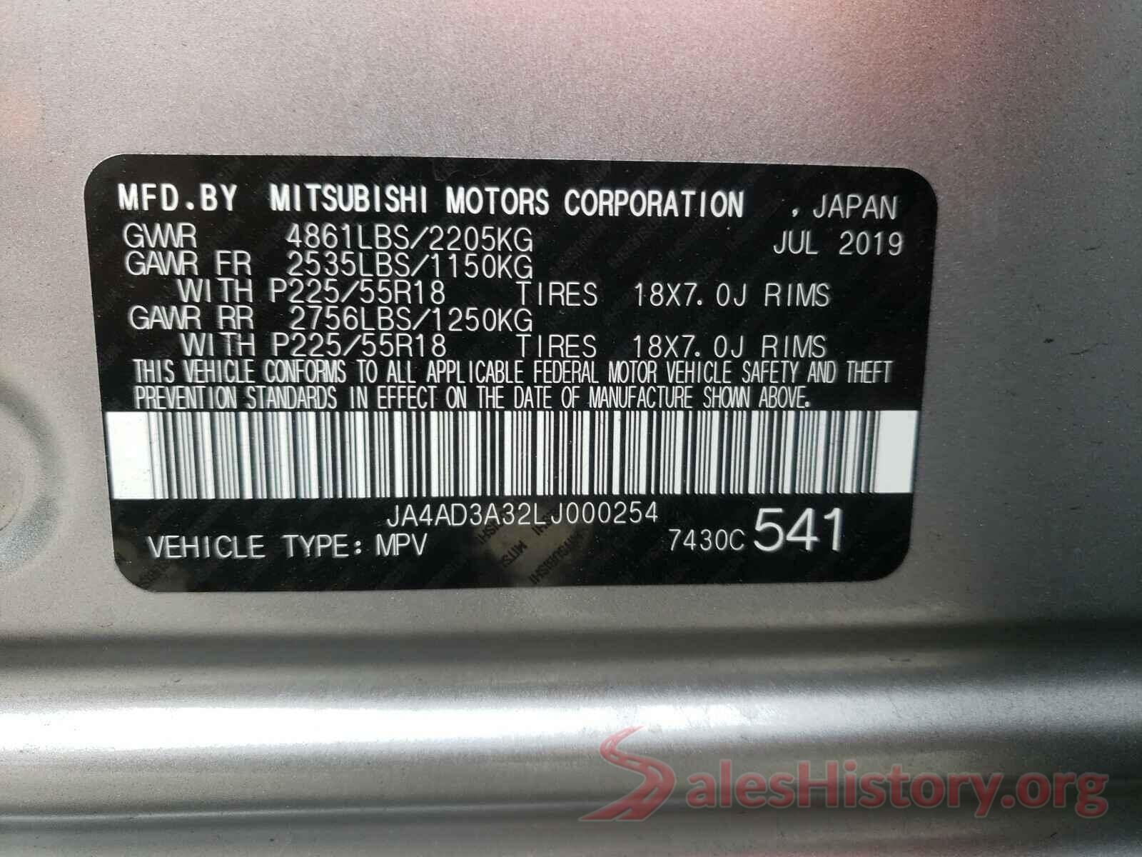 JA4AD3A32LJ000254 2020 MITSUBISHI OUTLANDER