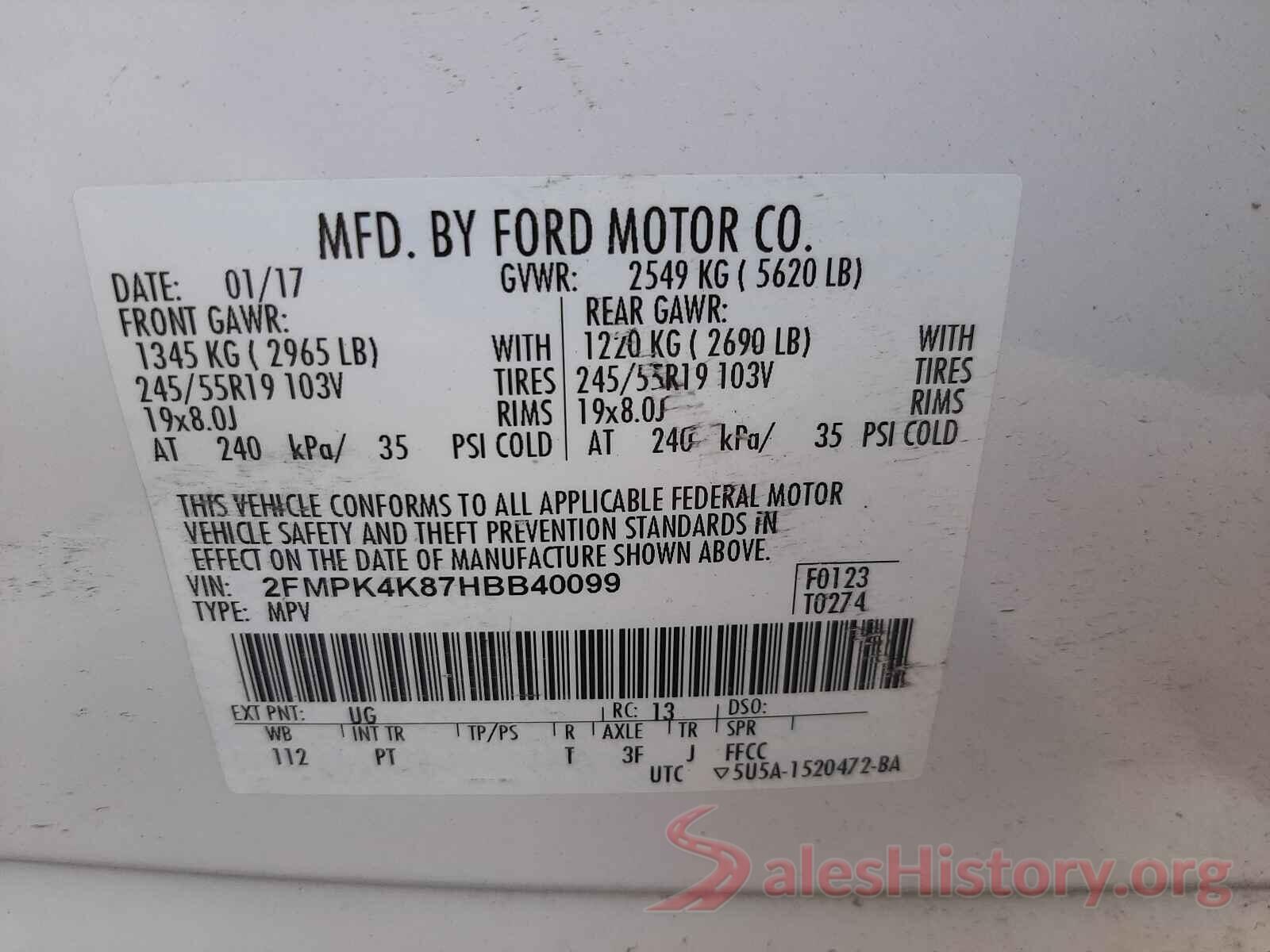 2FMPK4K87HBB40099 2017 FORD EDGE