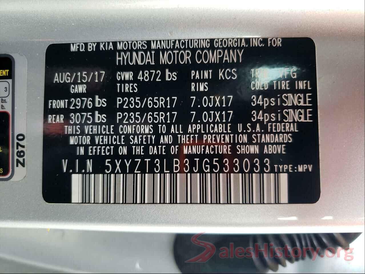 5XYZT3LB3JG533033 2018 HYUNDAI SANTA FE