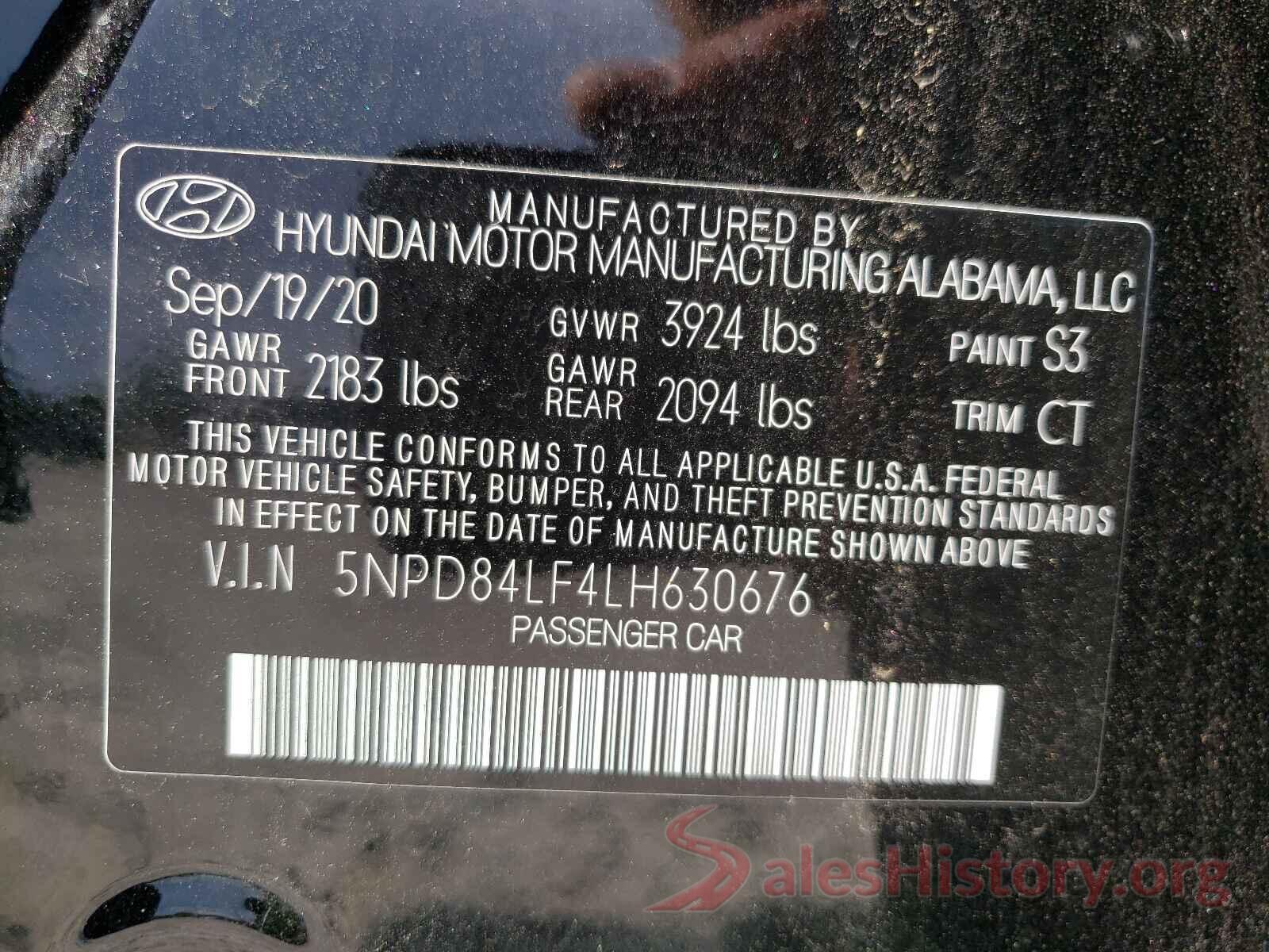 5NPD84LF4LH630676 2020 HYUNDAI ELANTRA