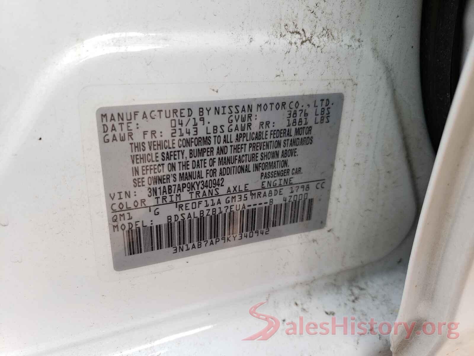 3N1AB7AP9KY340942 2019 NISSAN SENTRA