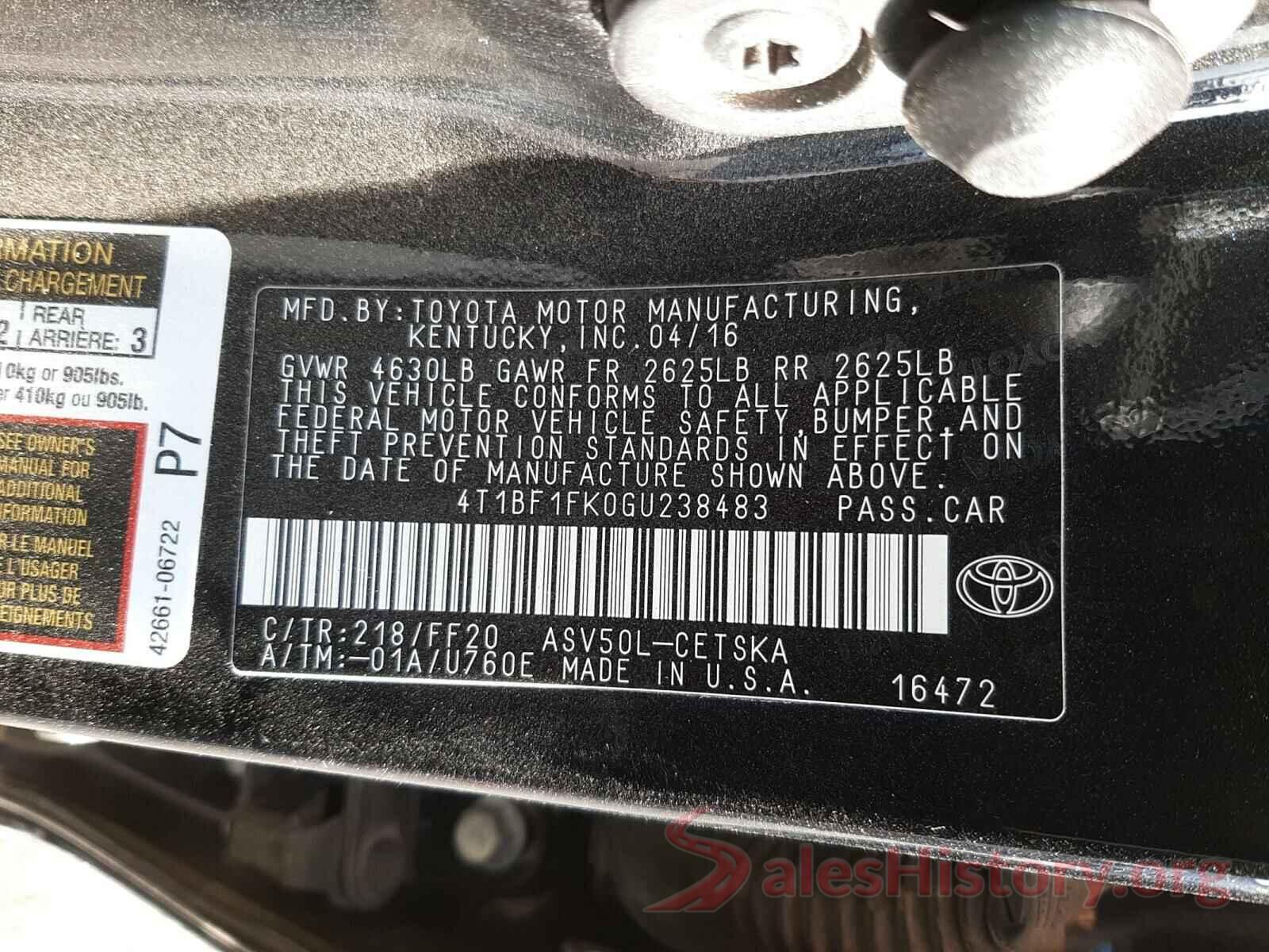 4T1BF1FK0GU238483 2016 TOYOTA CAMRY