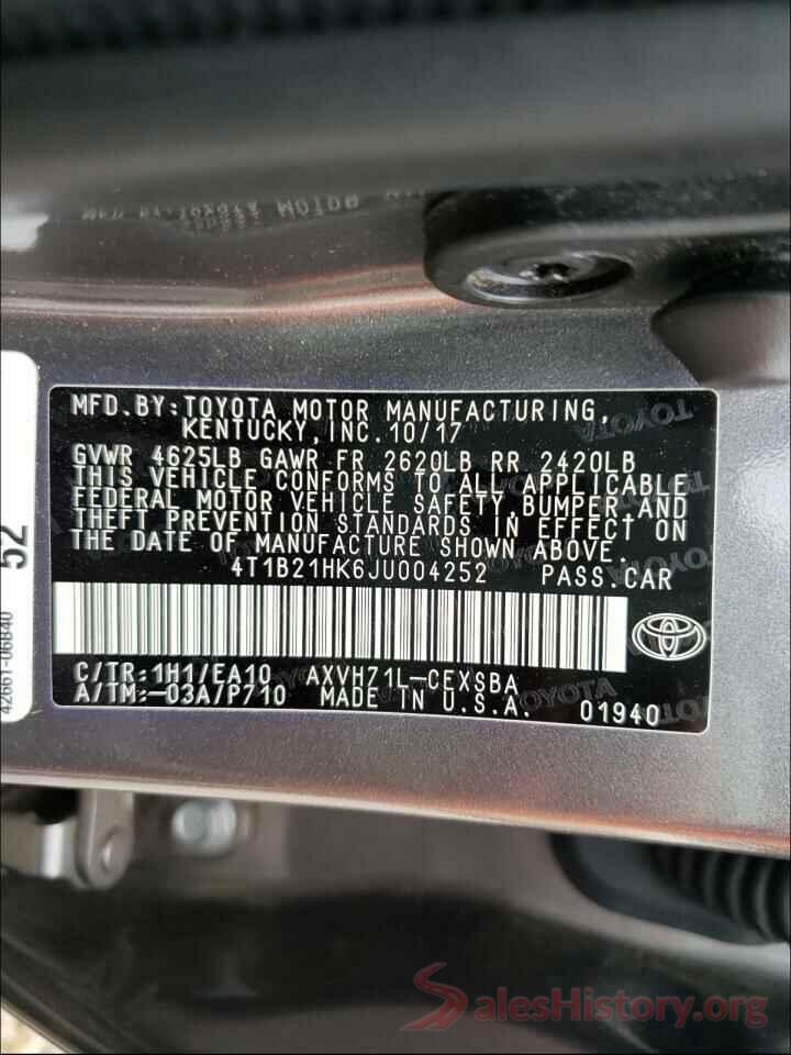 4T1B21HK6JU004252 2018 TOYOTA CAMRY