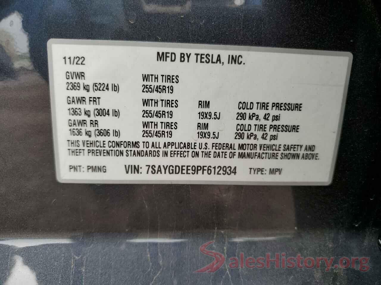 7SAYGDEE9PF612934 2023 TESLA MODEL Y