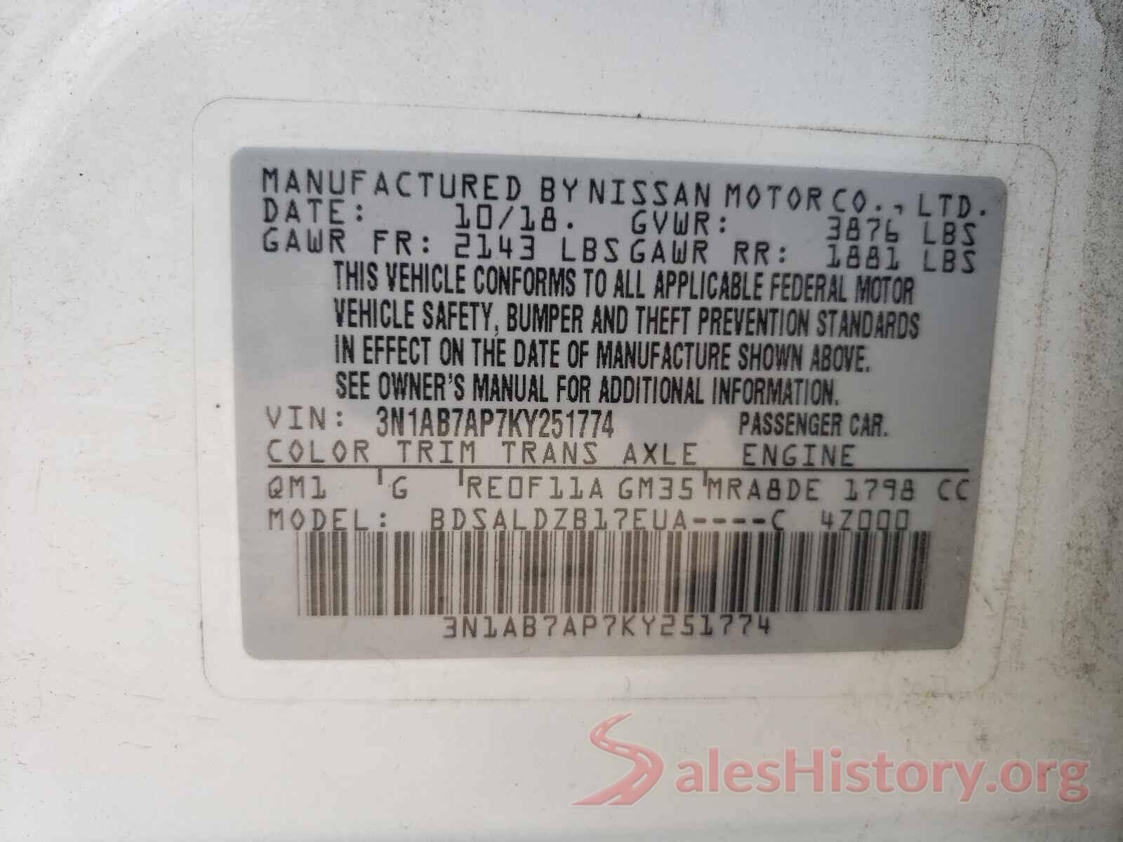 3N1AB7AP7KY251774 2019 NISSAN SENTRA