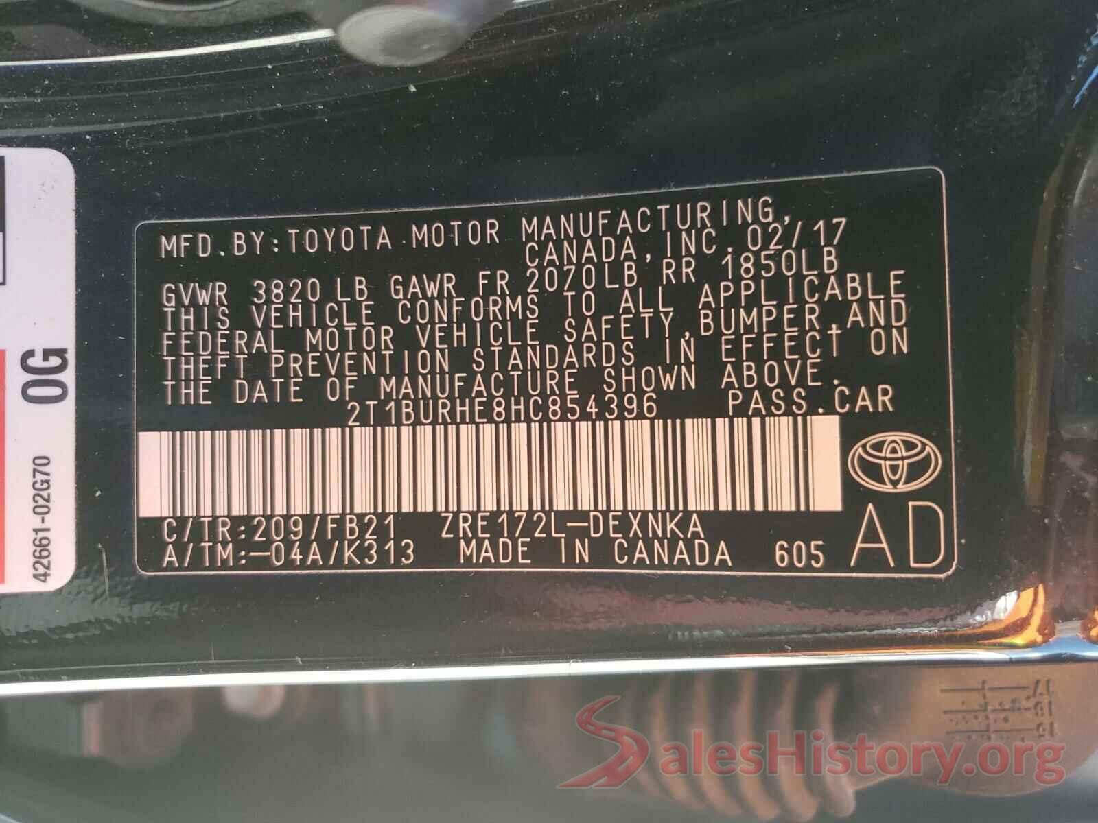 2T1BURHE8HC854396 2017 TOYOTA COROLLA