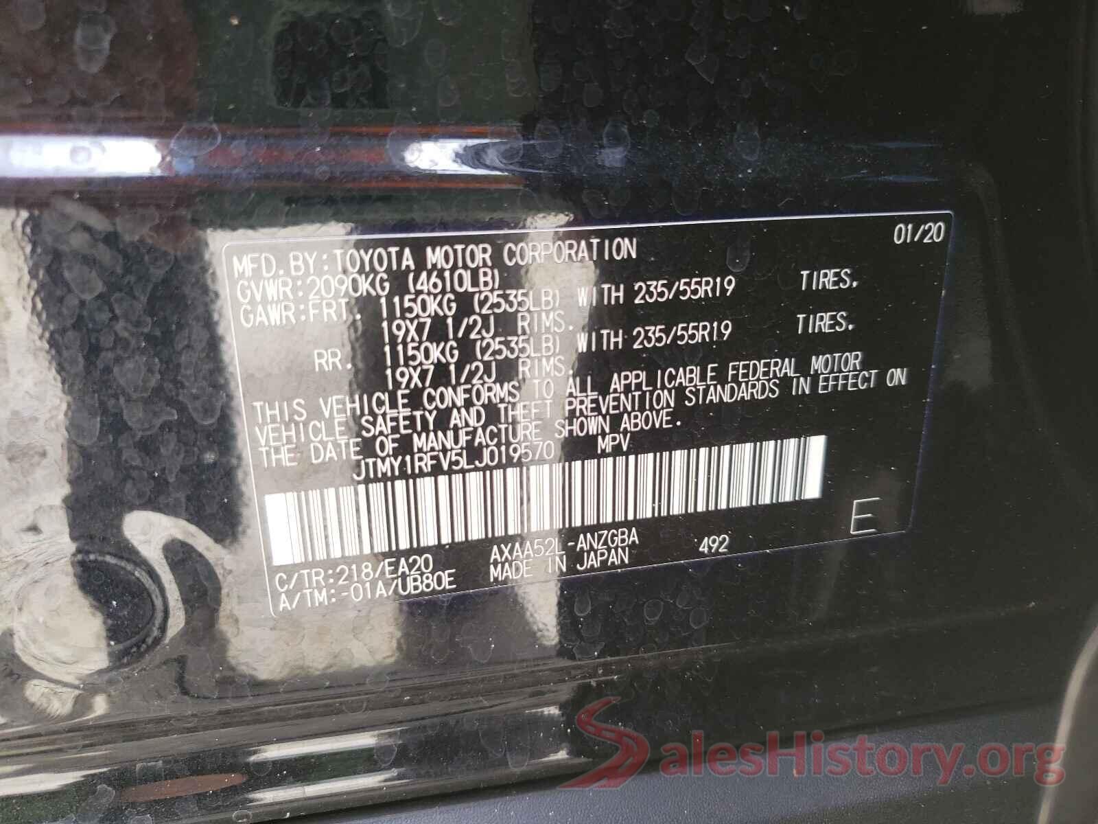 JTMY1RFV5LJ019570 2020 TOYOTA RAV4