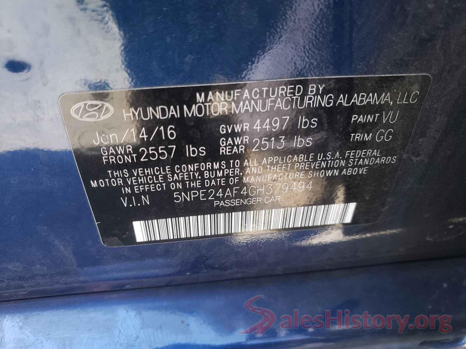 5NPE24AF4GH379494 2016 HYUNDAI SONATA