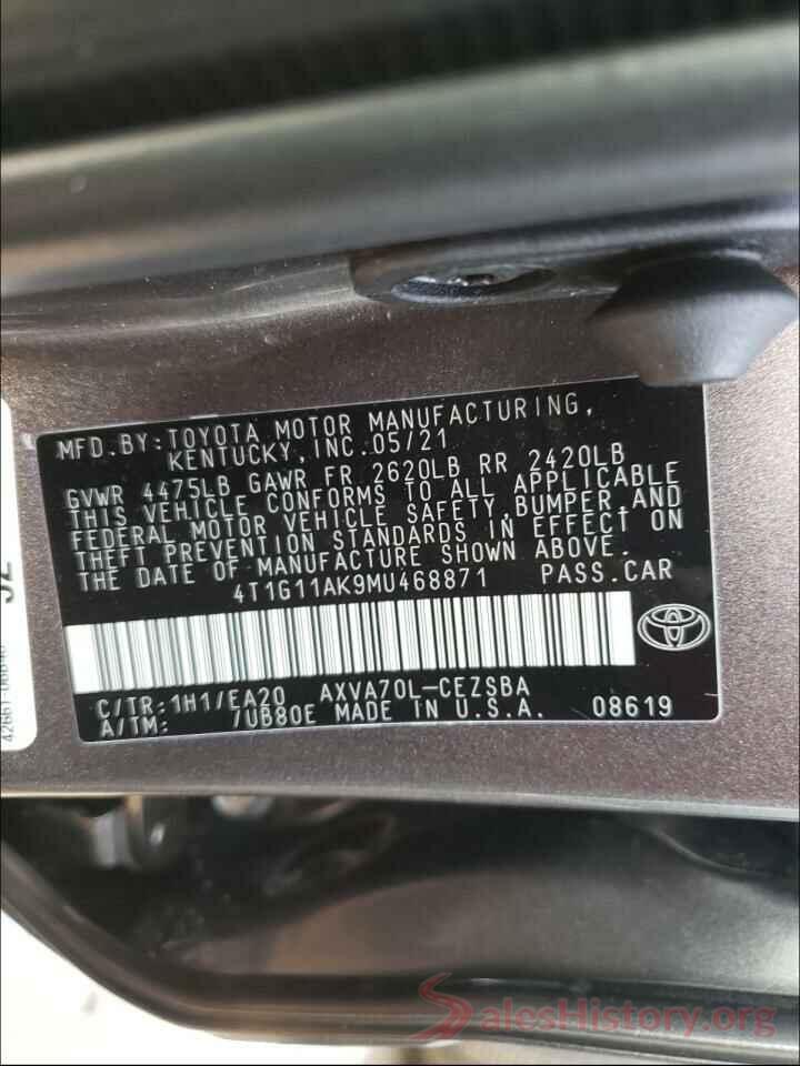 4T1G11AK9MU468871 2021 TOYOTA CAMRY