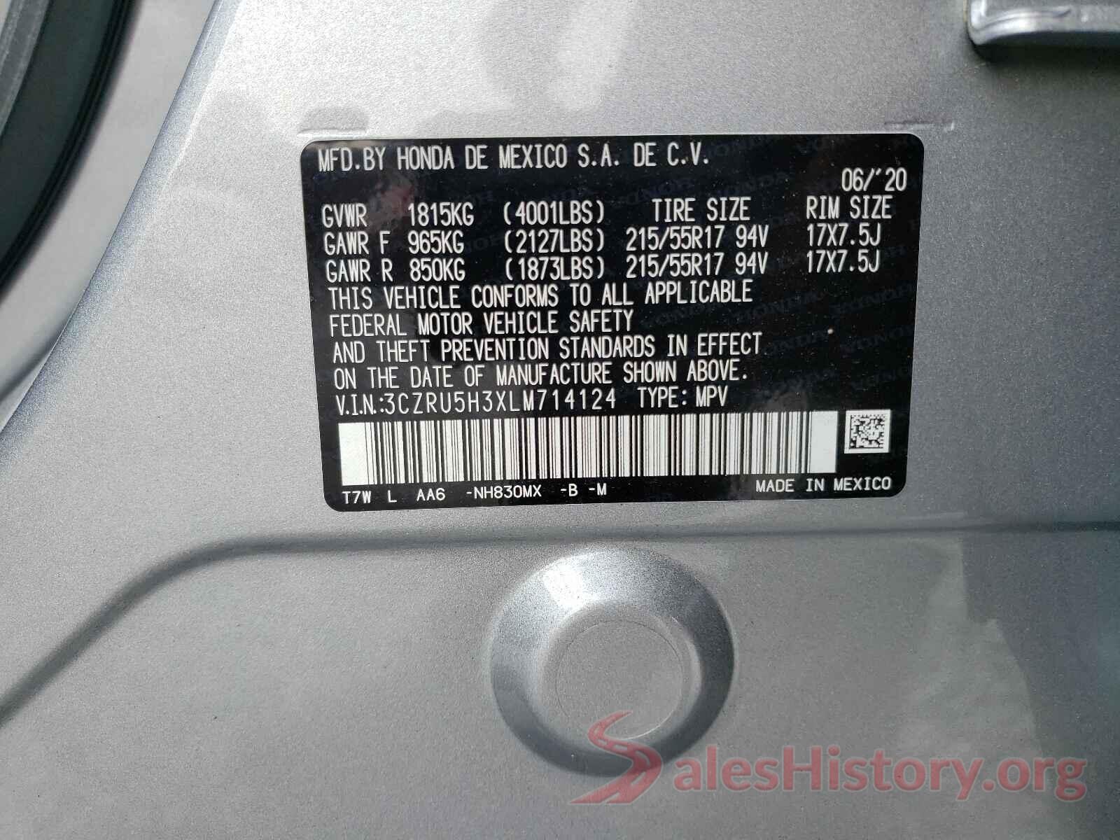 3CZRU5H3XLM714124 2020 HONDA HR-V