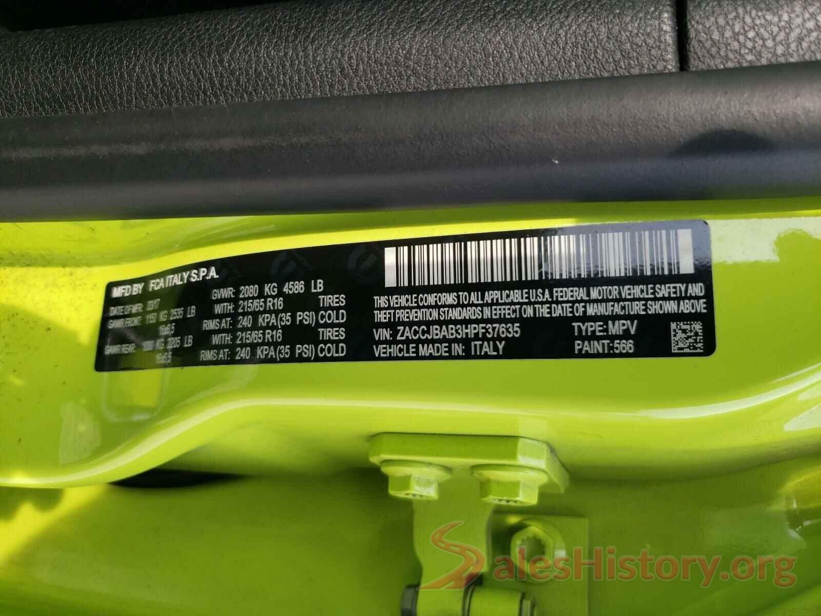 ZACCJBAB3HPF37635 2017 JEEP RENEGADE