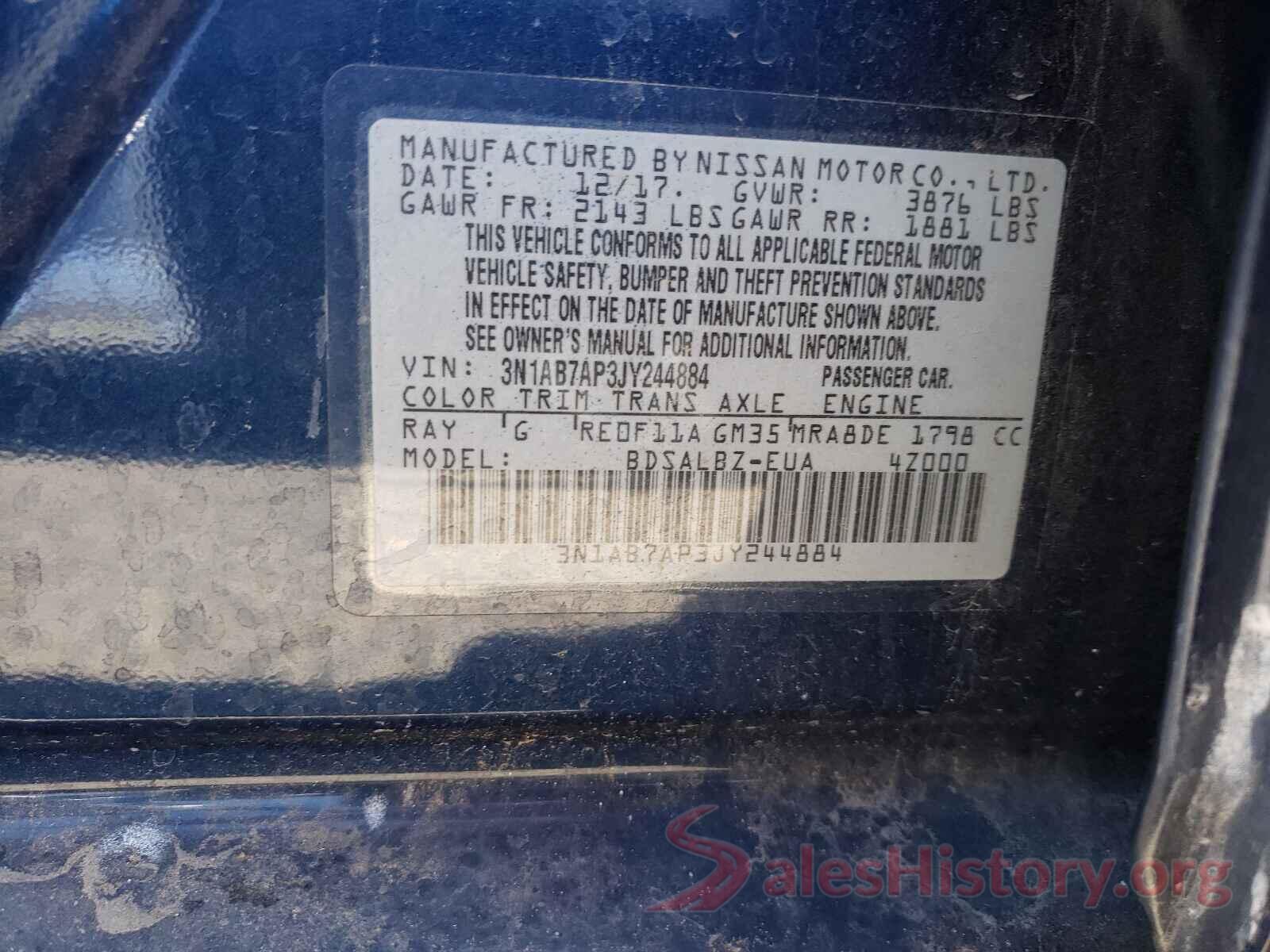 3N1AB7AP3JY244884 2018 NISSAN SENTRA