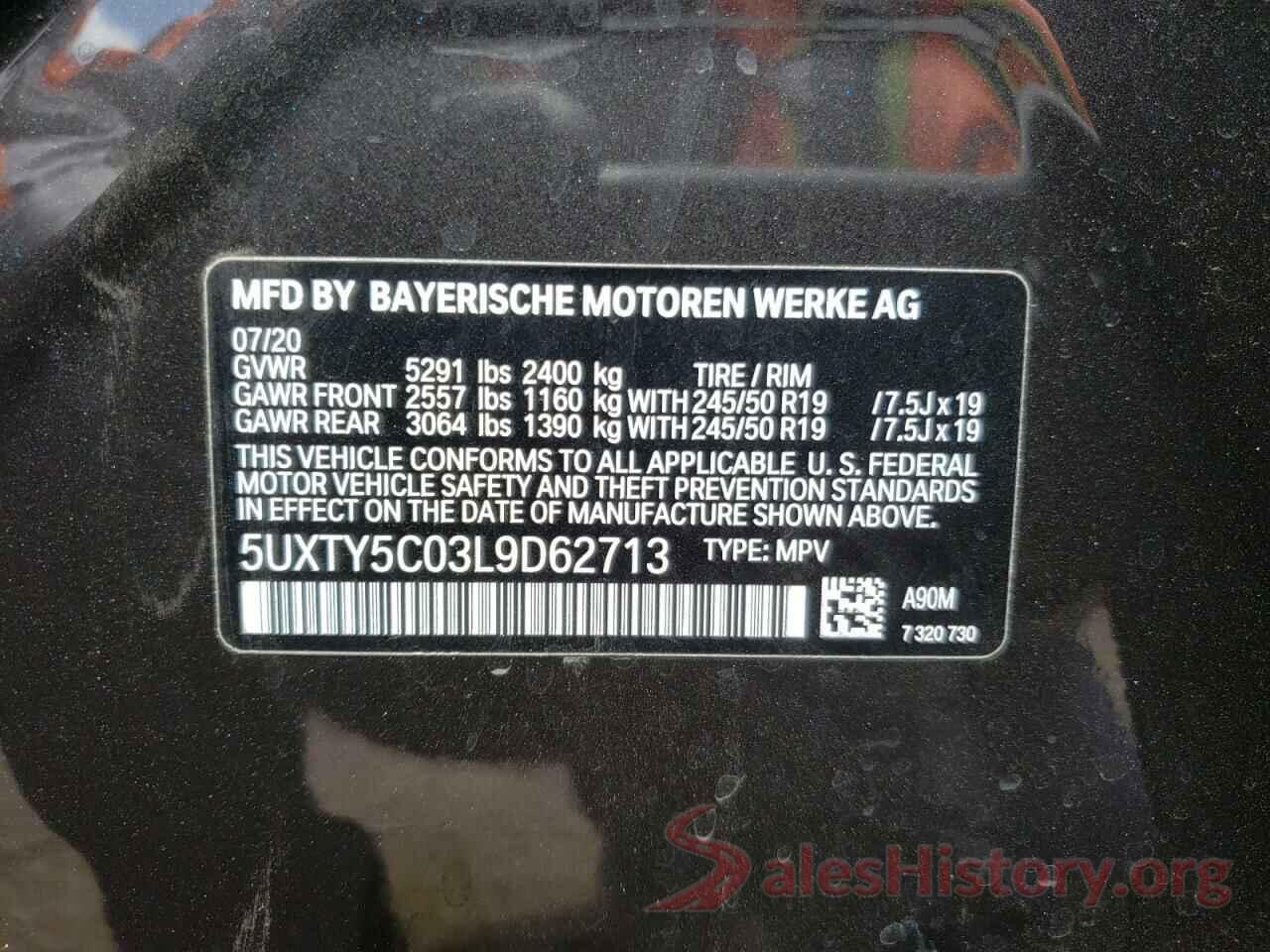 5UXTY5C03L9D62713 2020 BMW X3