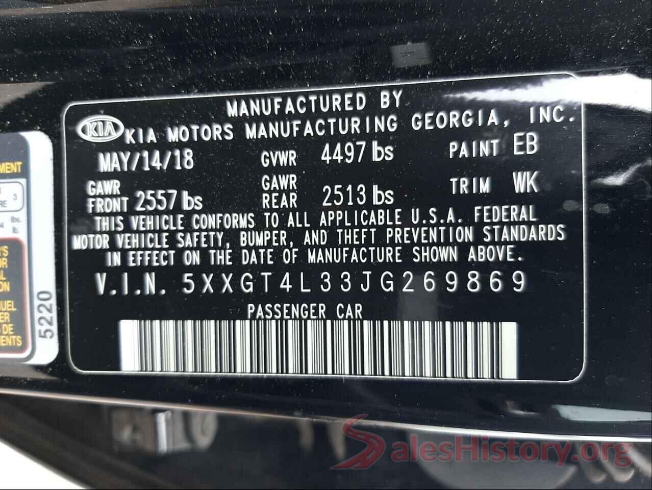 5XXGT4L33JG269869 2018 KIA OPTIMA