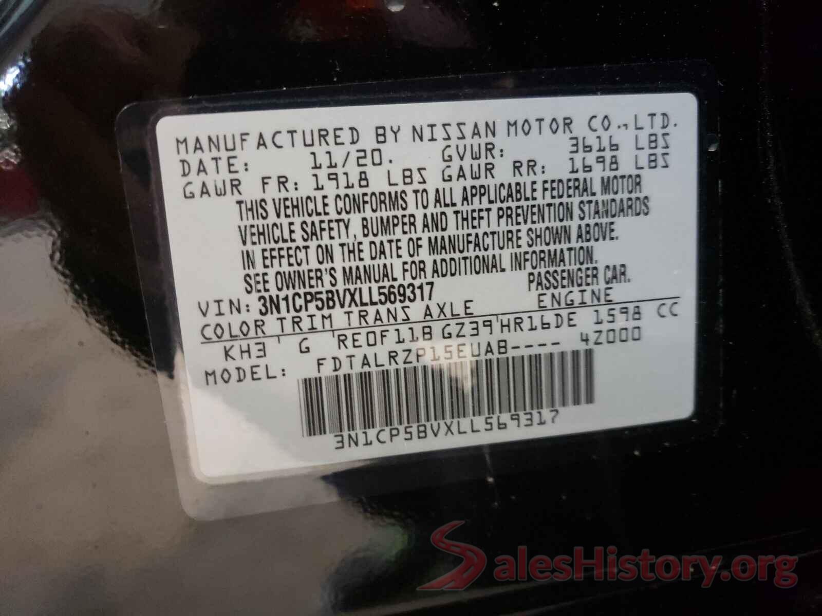 3N1CP5BVXLL569317 2020 NISSAN KICKS