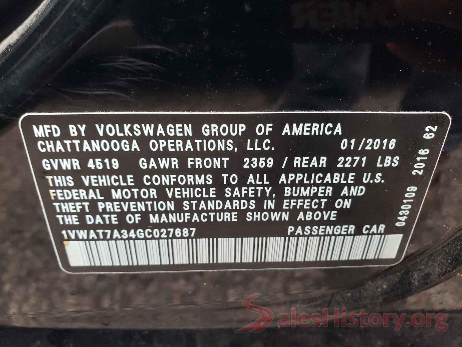 1VWAT7A34GC027687 2016 VOLKSWAGEN PASSAT