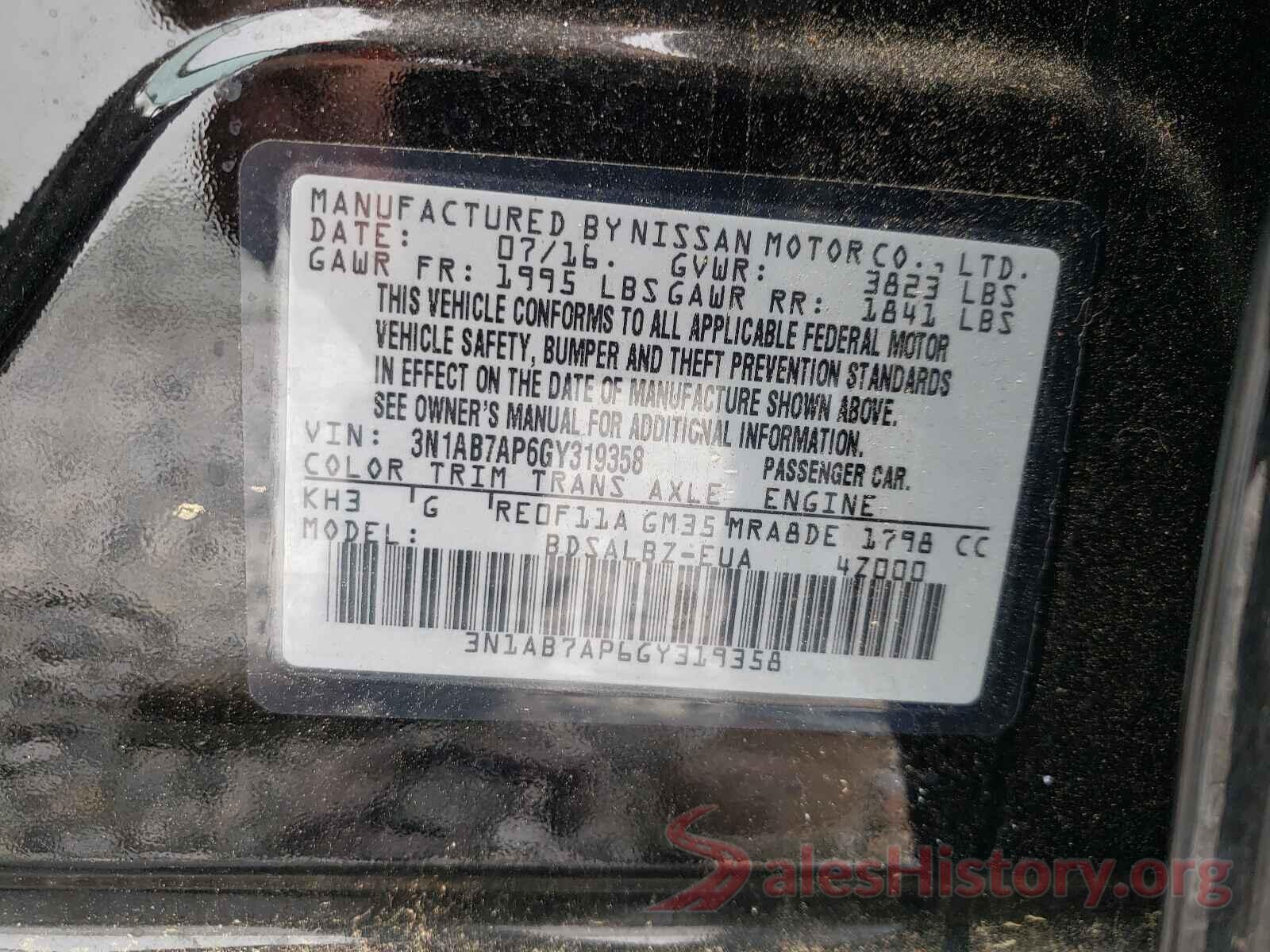 3N1AB7AP6GY319358 2016 NISSAN SENTRA