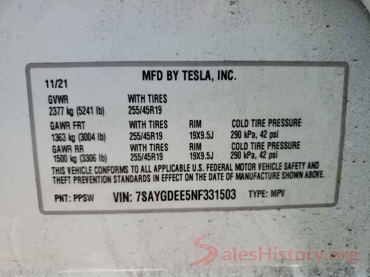 7SAYGDEE5NF331503 2022 TESLA MODEL Y