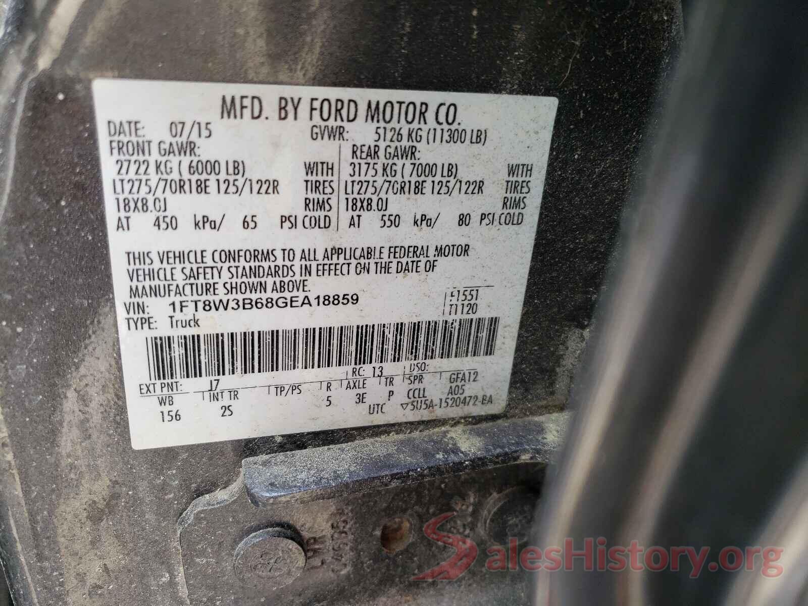 1FT8W3B68GEA18859 2016 FORD F350