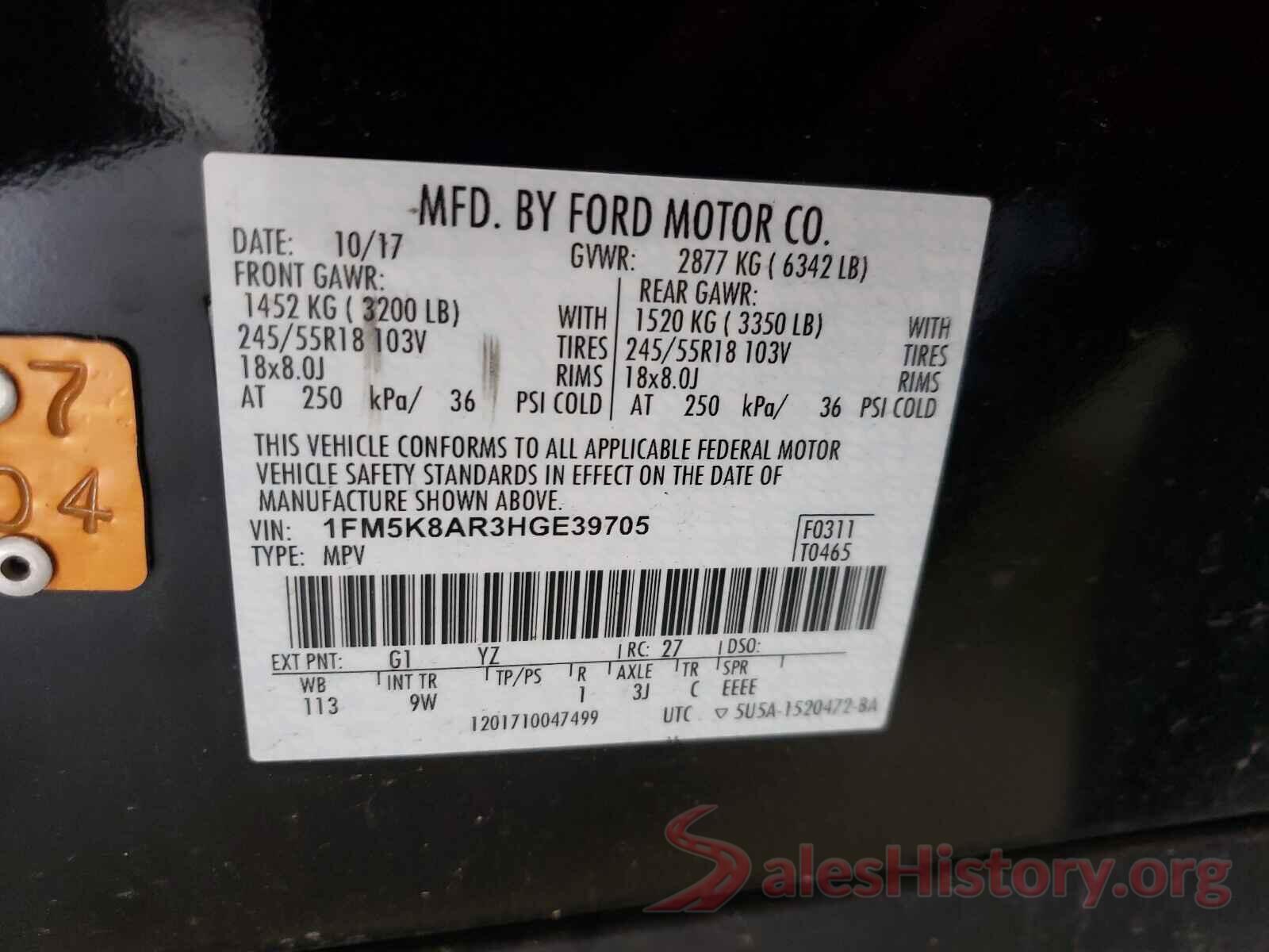 1FM5K8AR3HGE39705 2017 FORD EXPLORER