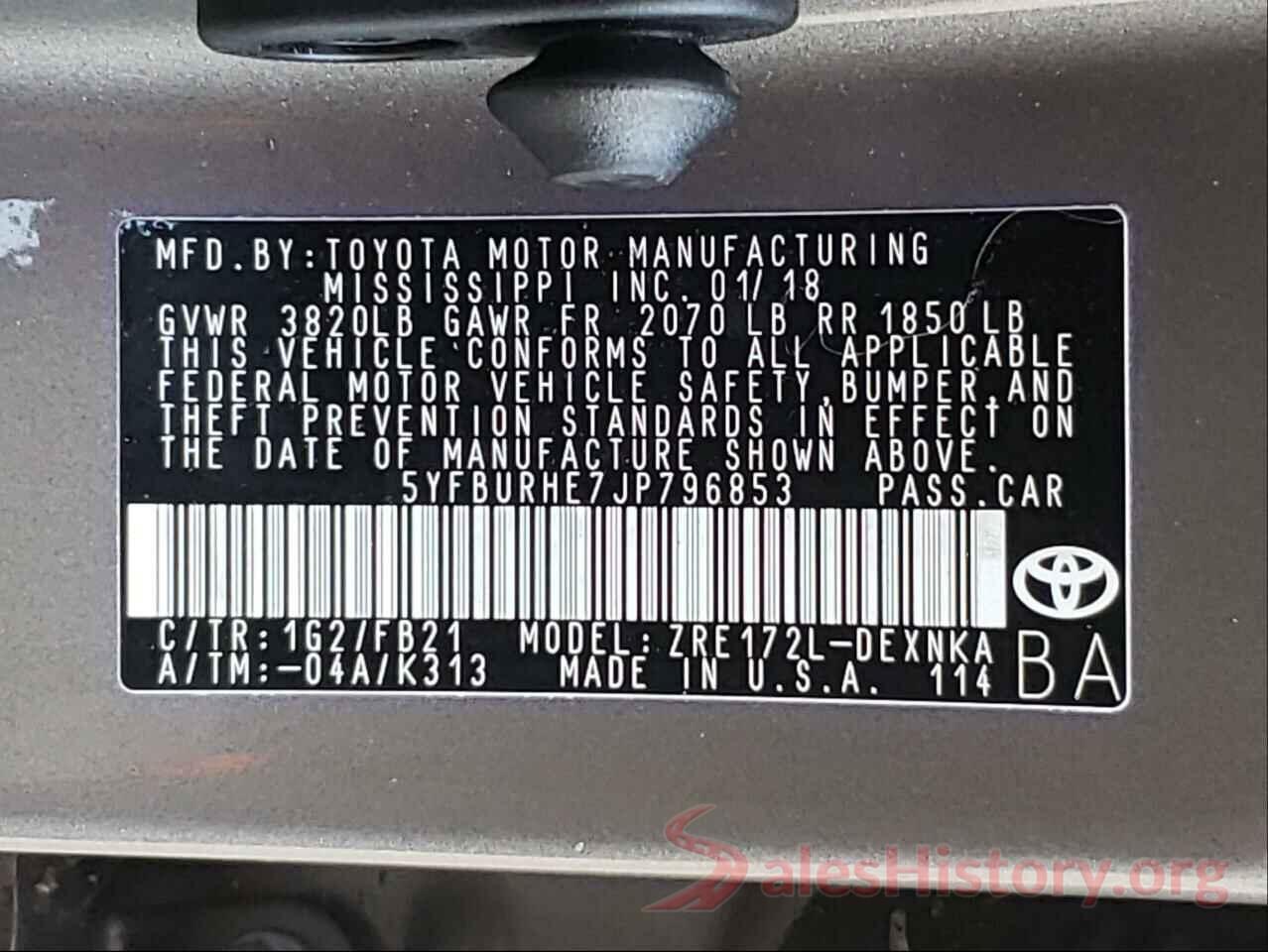 5YFBURHE7JP796853 2018 TOYOTA COROLLA