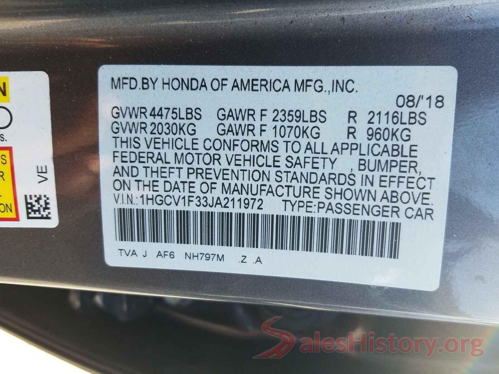 1HGCV1F33JA211972 2018 HONDA ACCORD