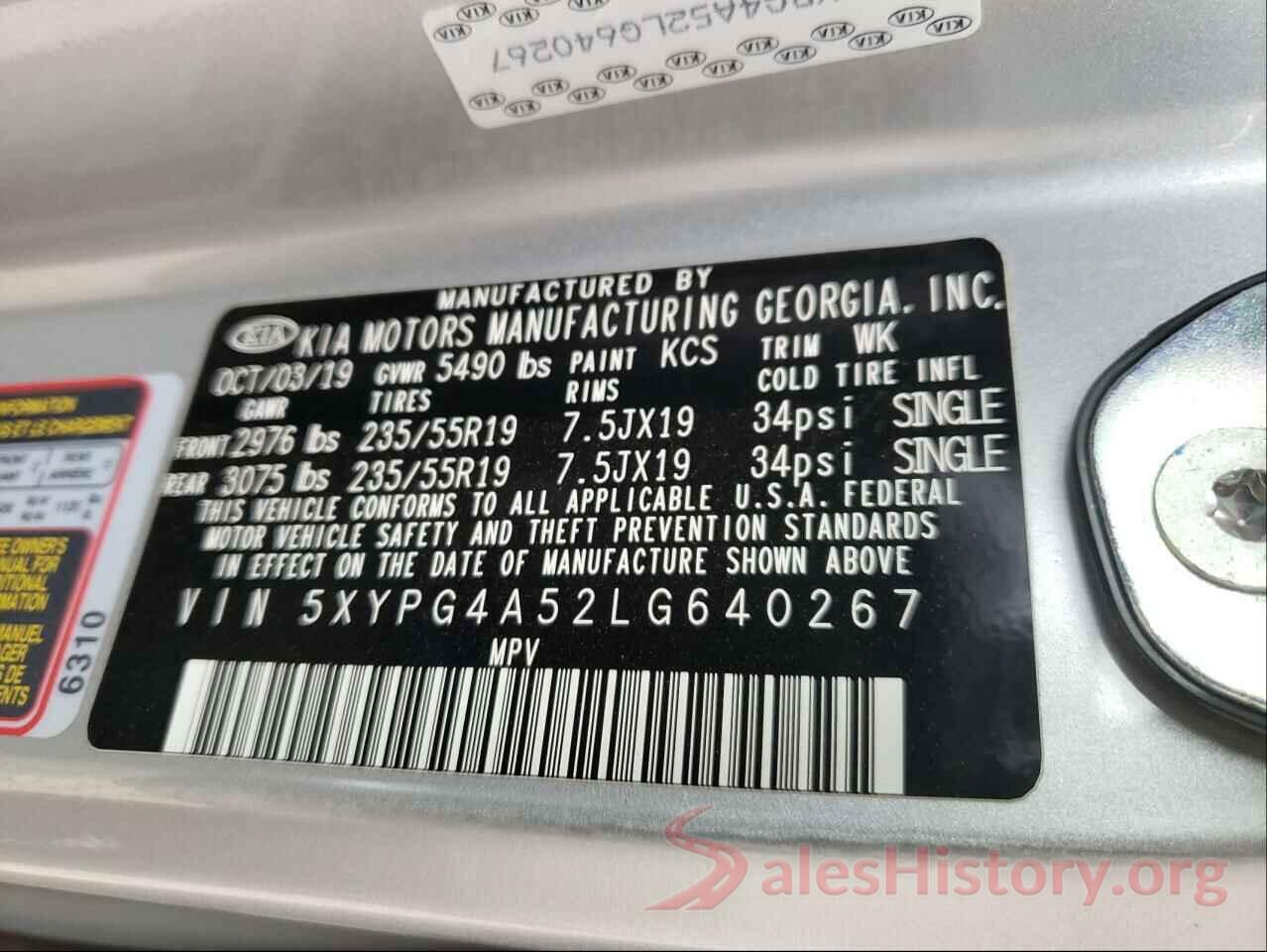 5XYPG4A52LG640267 2020 KIA SORENTO