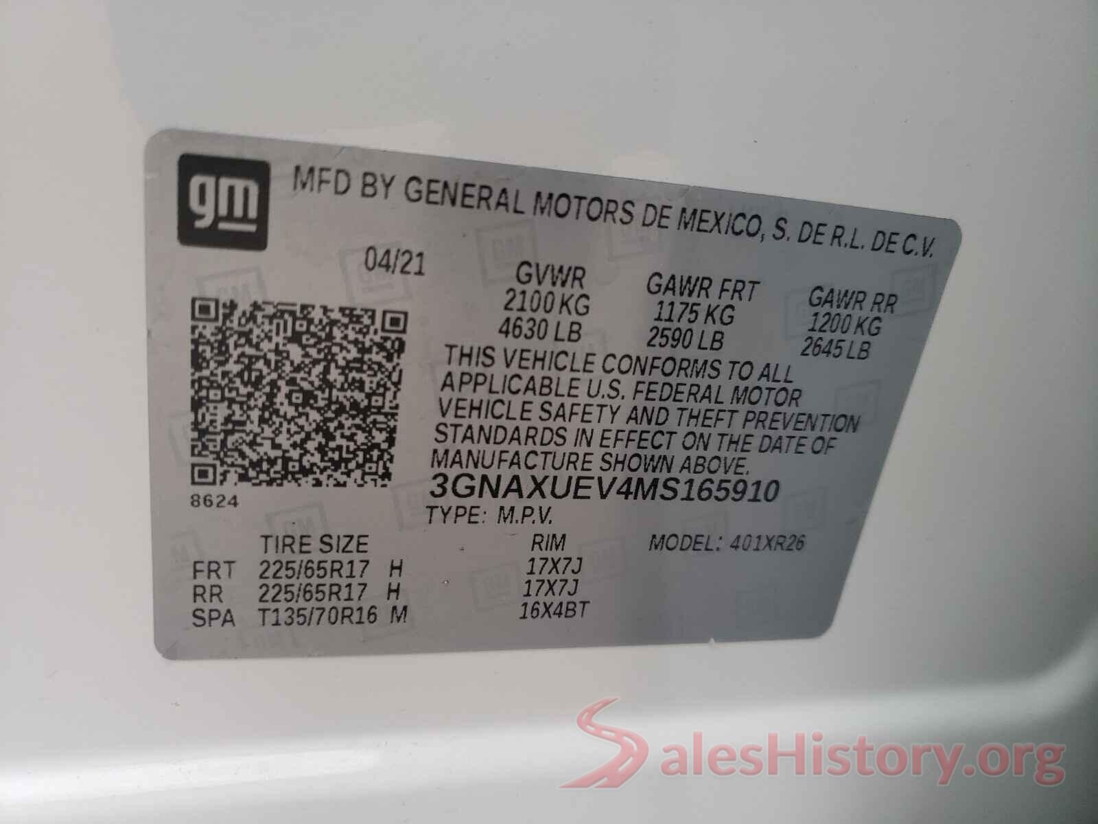 3GNAXUEV4MS165910 2021 CHEVROLET EQUINOX