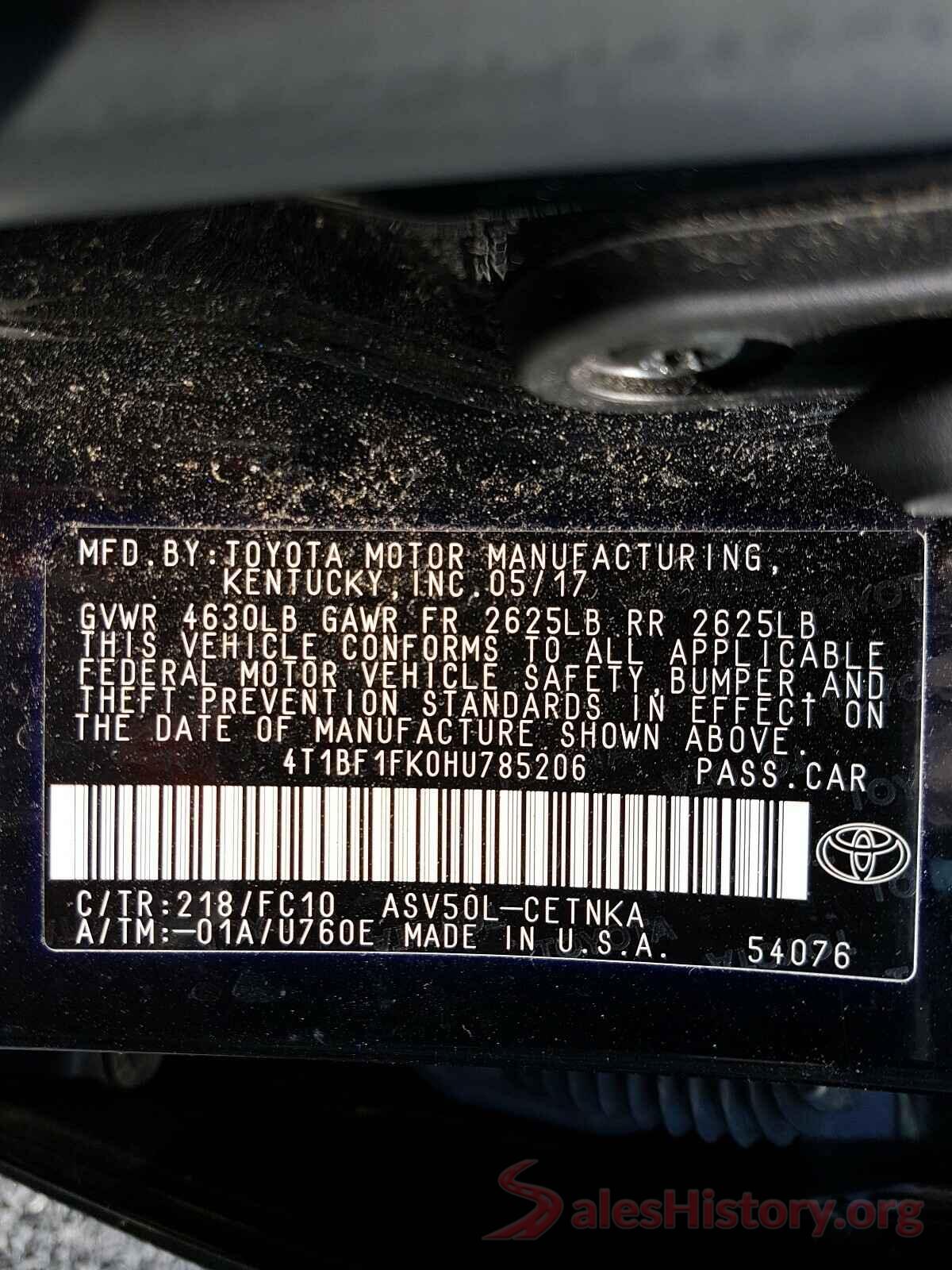 4T1BF1FK0HU785206 2017 TOYOTA CAMRY