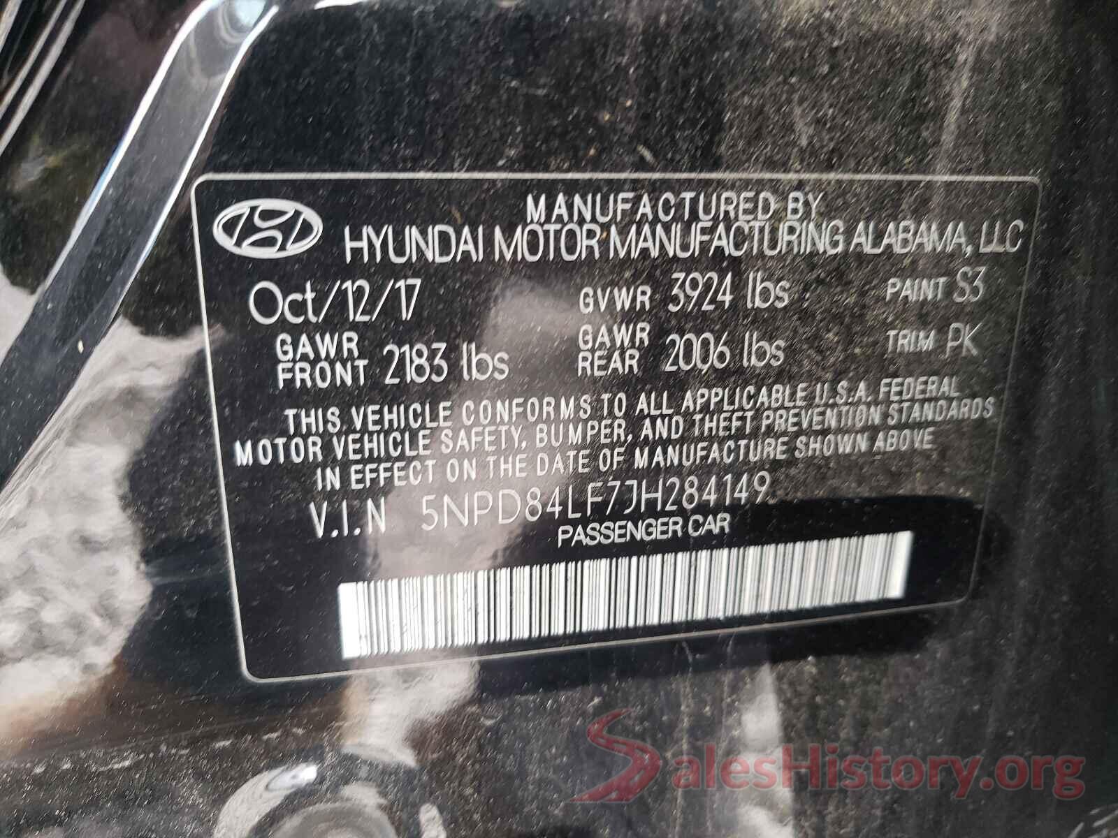 5NPD84LF7JH284149 2018 HYUNDAI ELANTRA