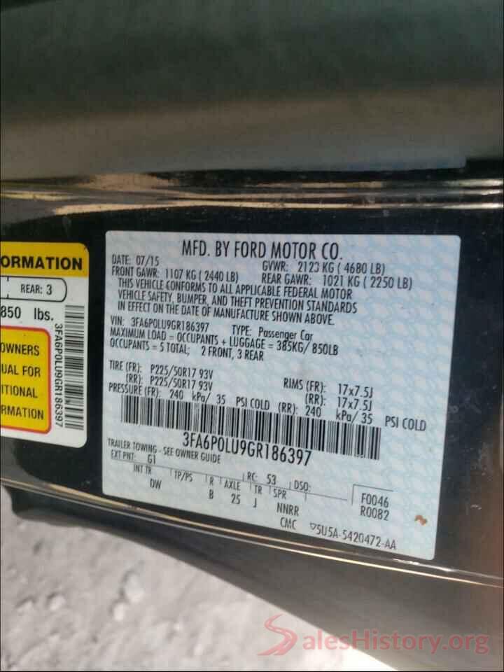 3FA6P0LU9GR186397 2016 FORD FUSION