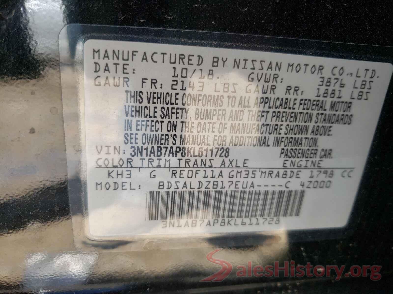 3N1AB7AP8KL611728 2019 NISSAN SENTRA