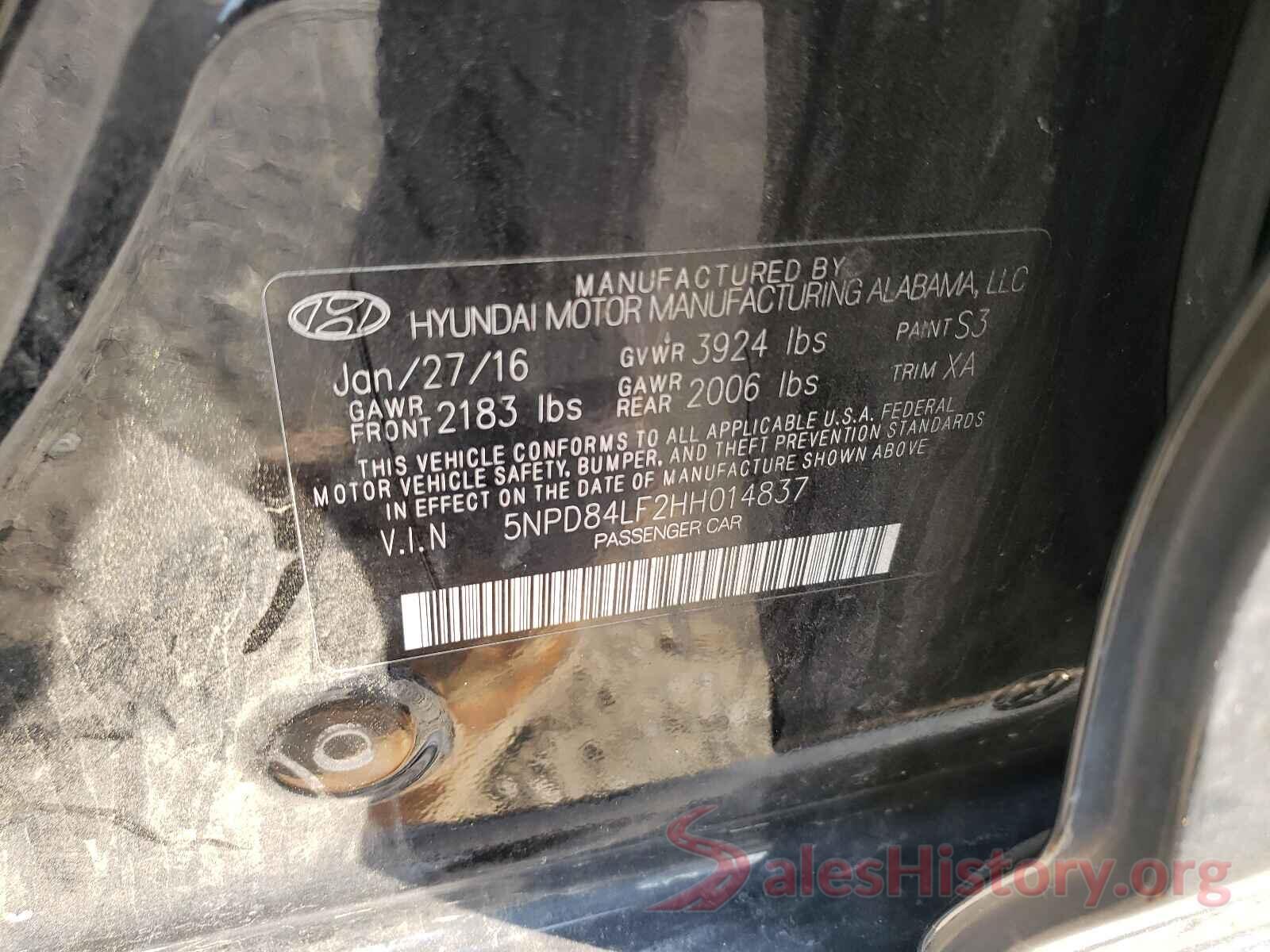 5NPD84LF2HH014837 2017 HYUNDAI ELANTRA