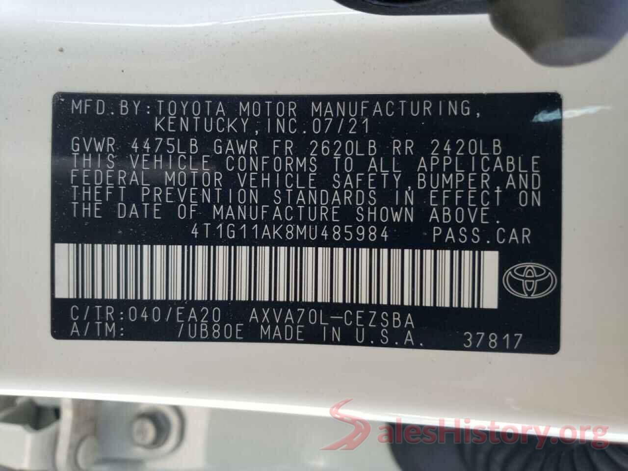 4T1G11AK8MU485984 2021 TOYOTA CAMRY