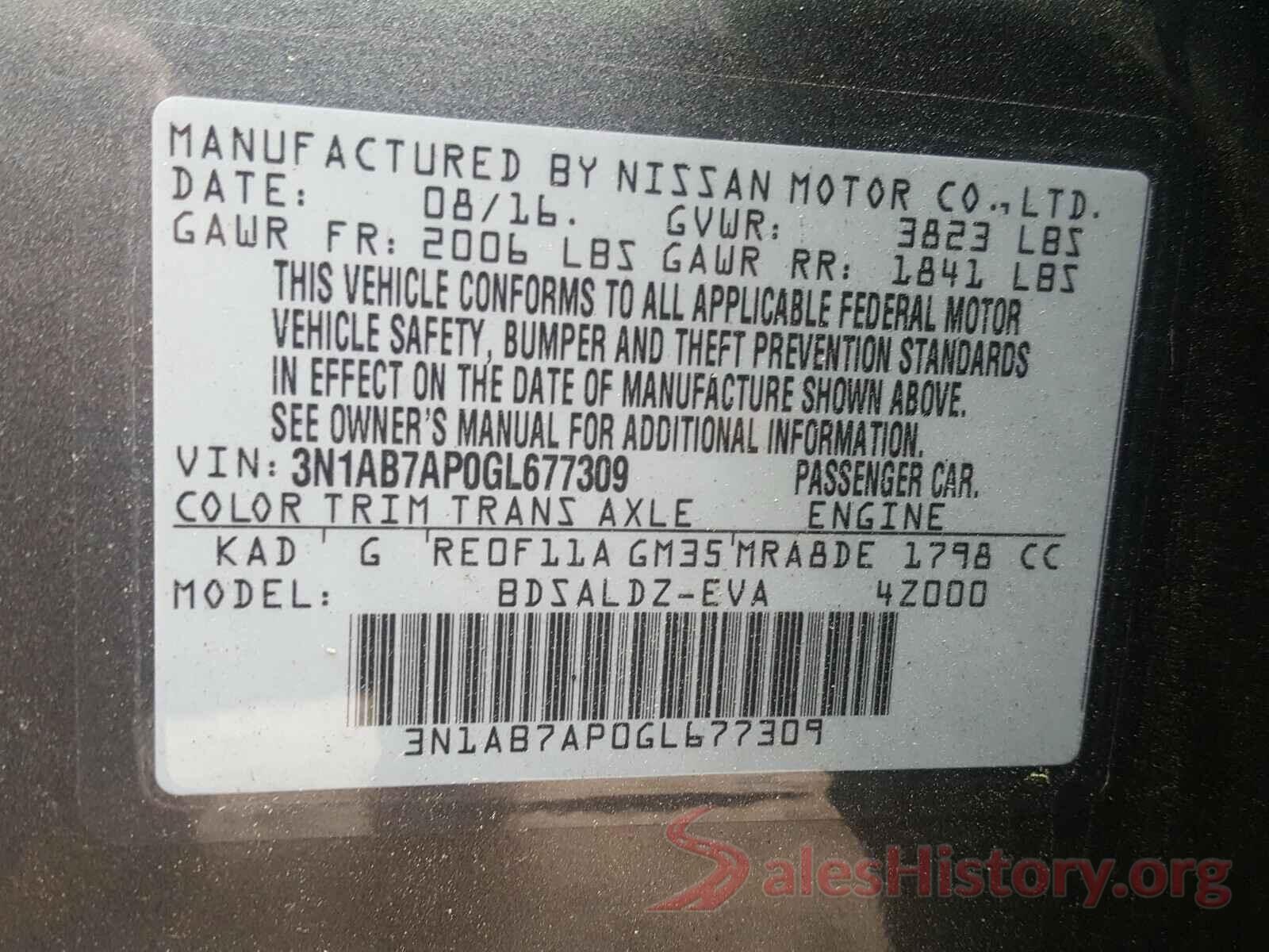 3N1AB7AP0GL677309 2016 NISSAN SENTRA